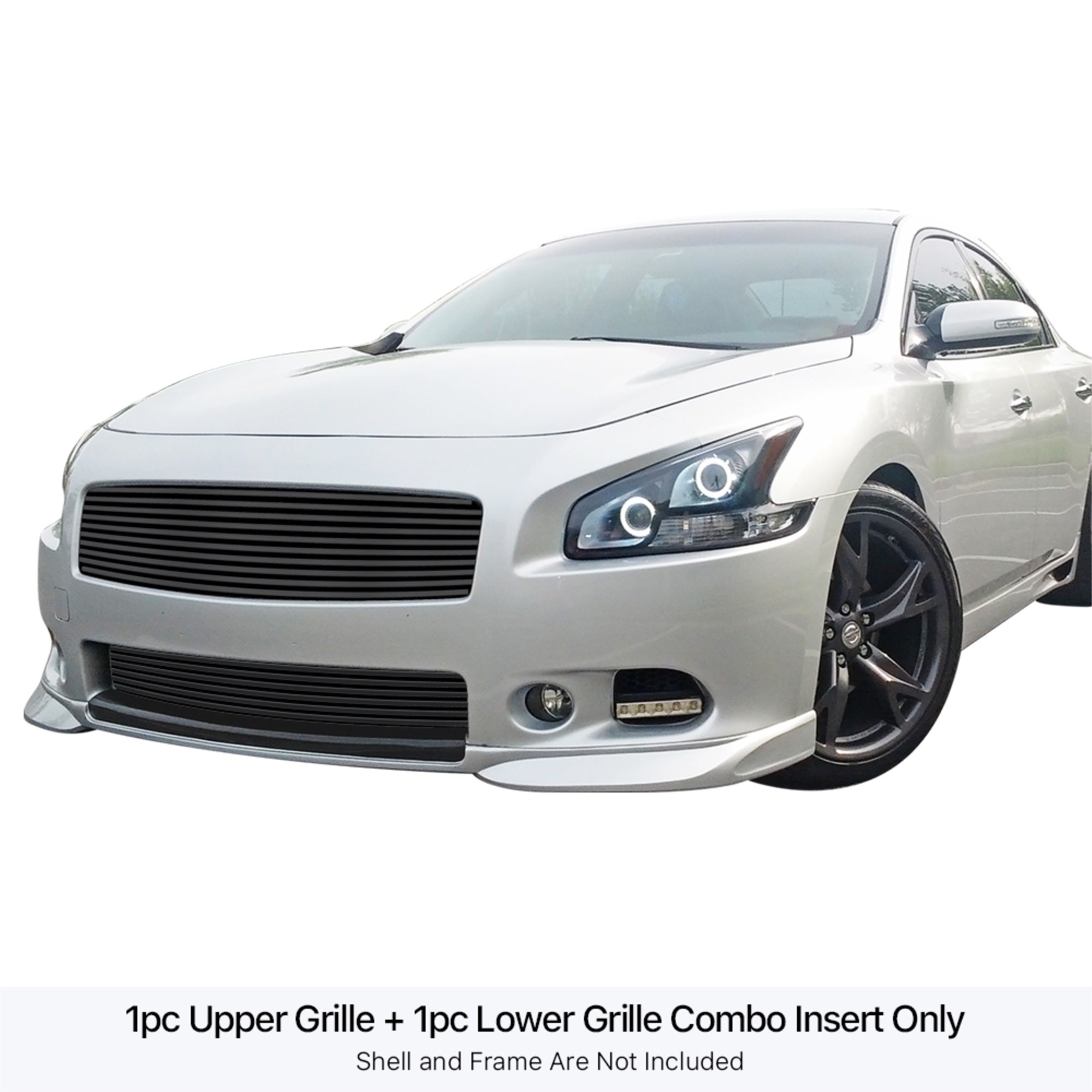 2009-2014 Nissan Maxima Stainless Steel Black Powder Coated Finish 8X6 Horizontal Billet Black Stainless Steel Billet Grille