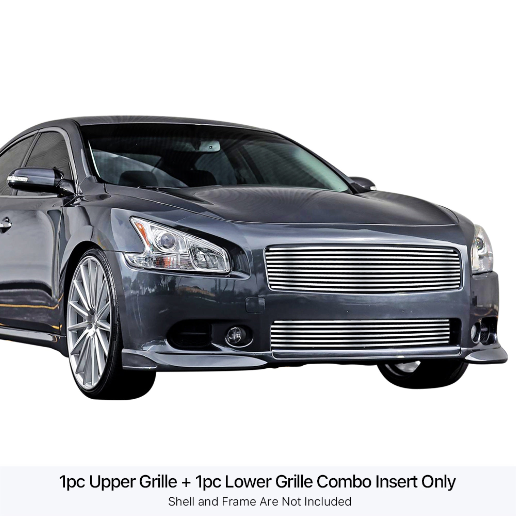 2009-2014 Nissan Maxima 304 Stainless Steel Polished Finish 8X6 Horizontal Billet Stainless Steel Billet Grille