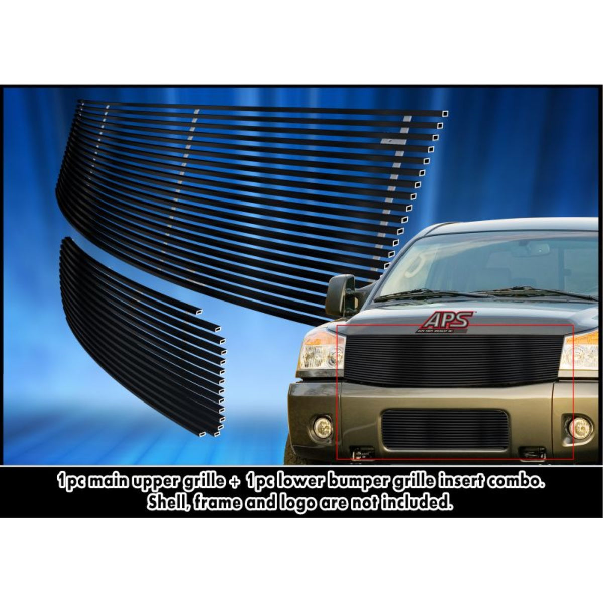 2004-2007 Nissan Armada /2004-2007 Nissan Titan Stainless Steel Black Powder Coated Finish 8X6 Horizontal Billet Black Stainless Steel Billet Grille