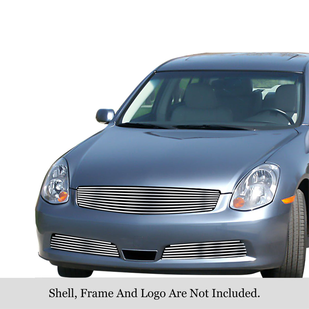 2005-2006 Infiniti G35 Stainless Steel Silver Hairline Finish Finish 8X6 Horizontal Billet Stainless Steel Billet Grille