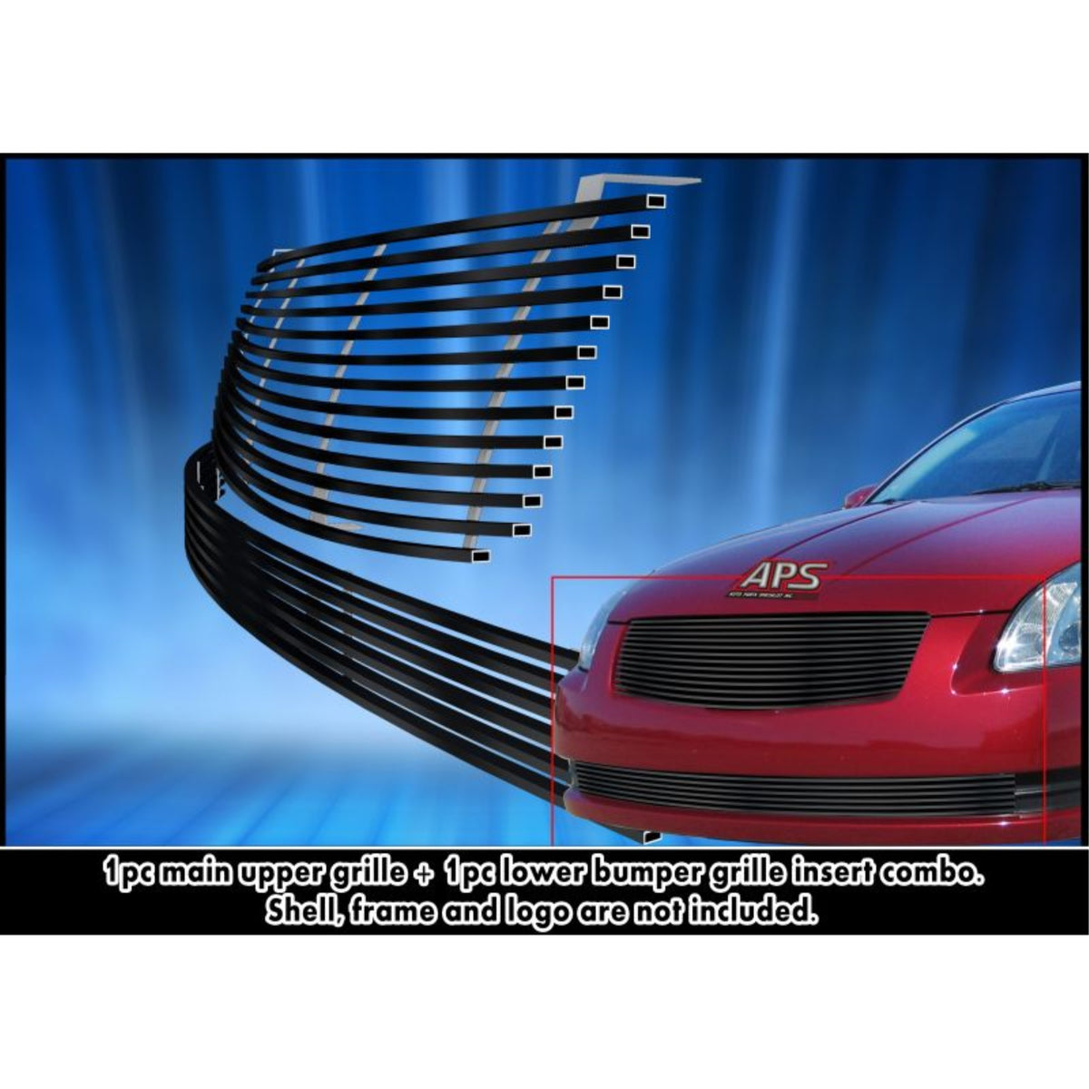 2004-2006 Nissan Maxima Stainless Steel Black Powder Coated Finish Horizontal Billet Black Stainless Steel Billet Grille