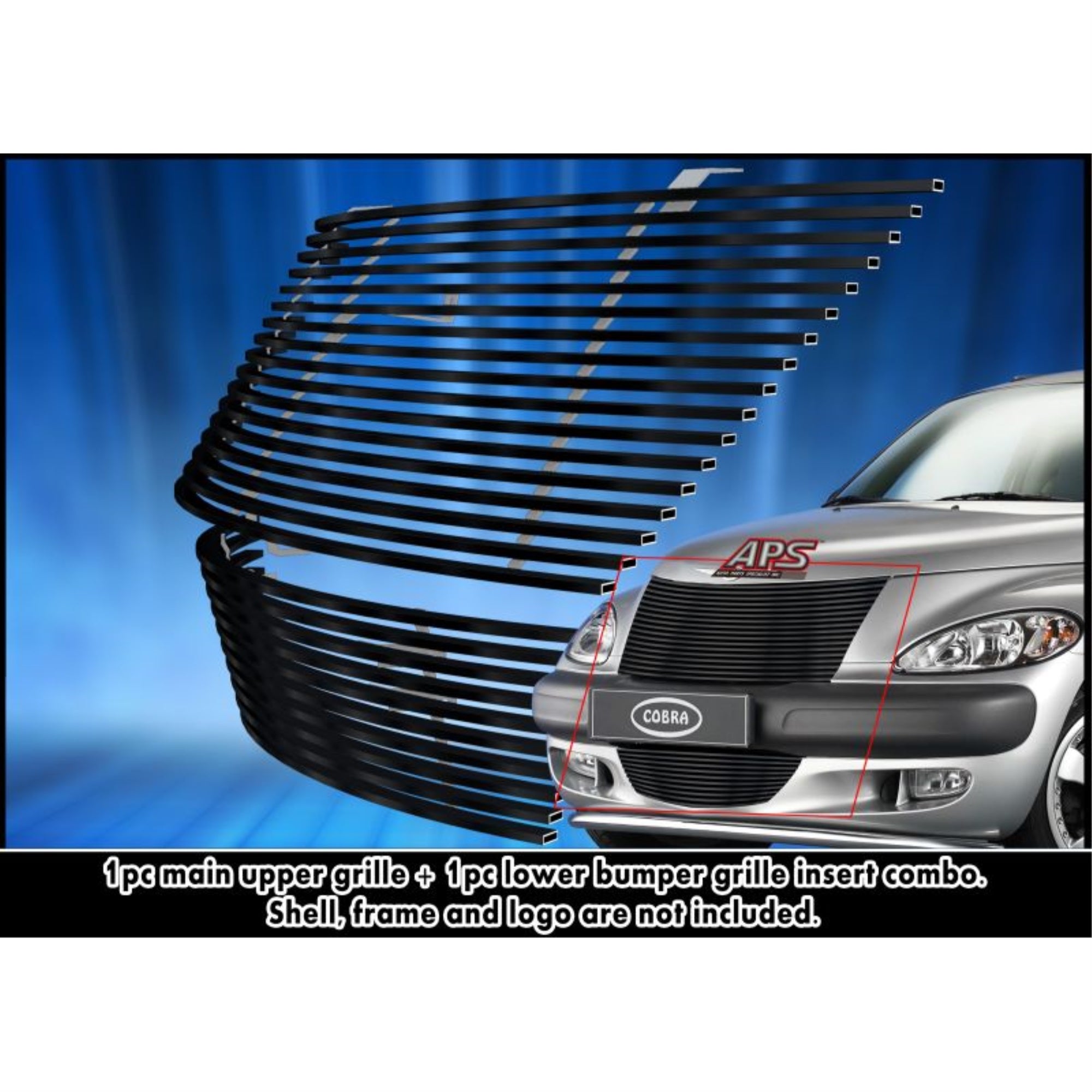 2000-2005 Chrysler Pt Cruiser (Not For Gt Or Turbo Models With Intercooler) Stainless Steel Black Powder Coated Finish Horizontal Billet Black Stainless Steel Billet Grille