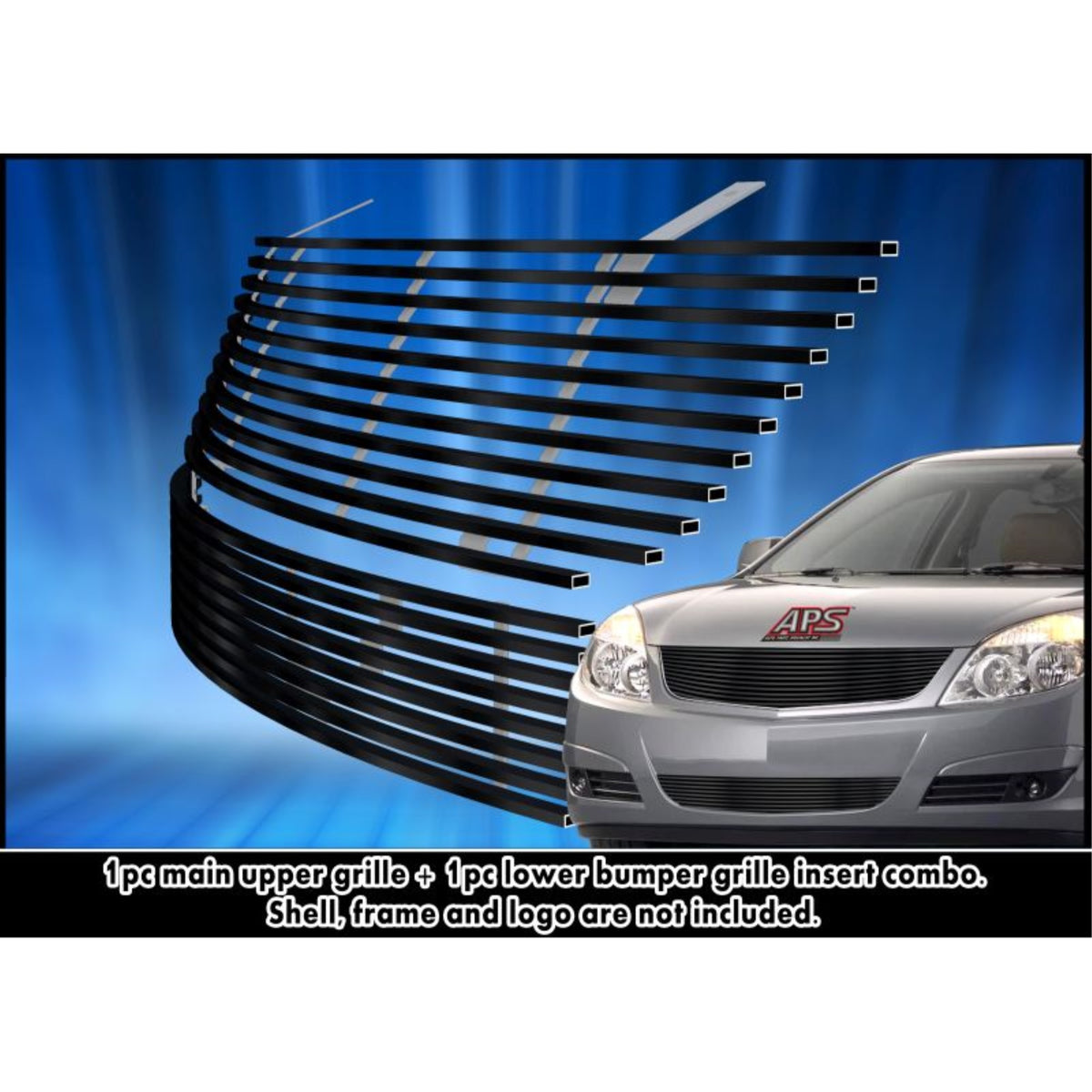 2007-2009 Saturn Aura Stainless Steel Black Powder Coated Finish Horizontal Billet Black Stainless Steel Billet Grille