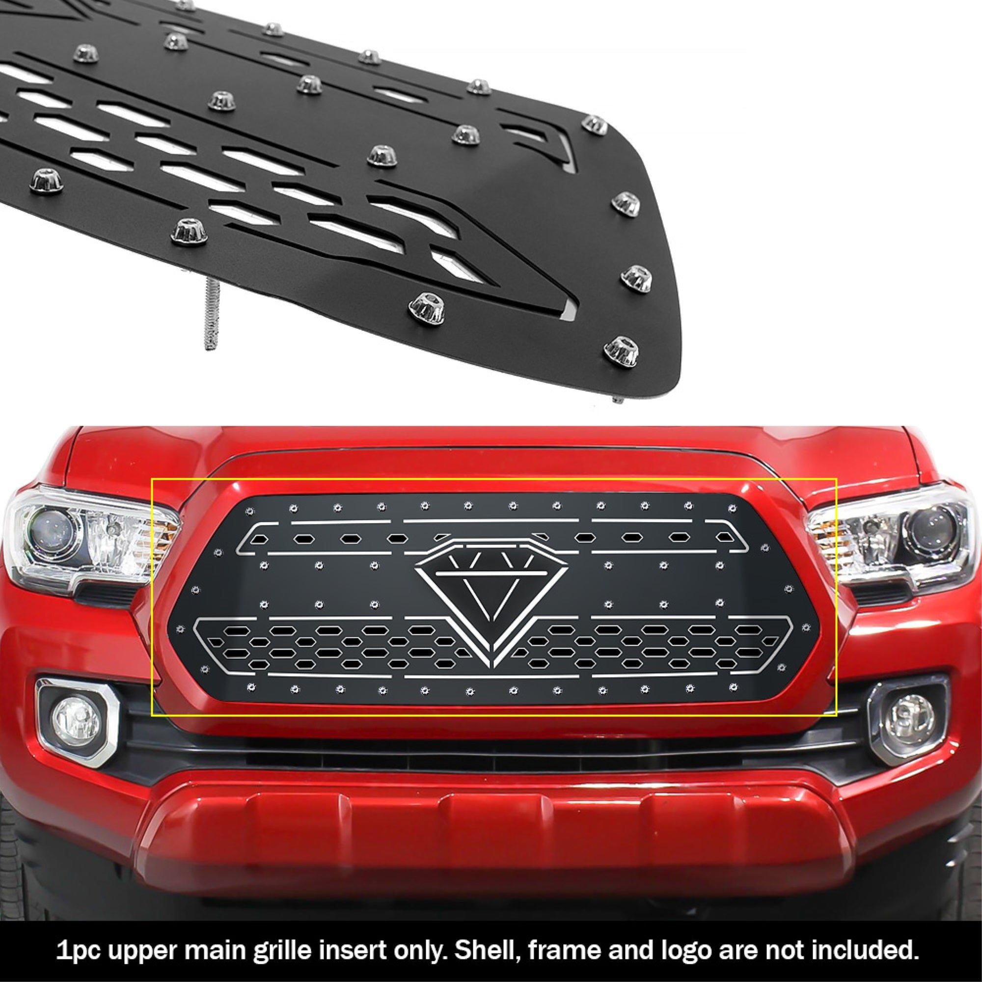 2016-2017 Toyota Tacoma Not Fit With Front Sensor 304 Stainless Steel Black Powder Coated Finish Double Layer Laser Cut Sheet Sheet Grille