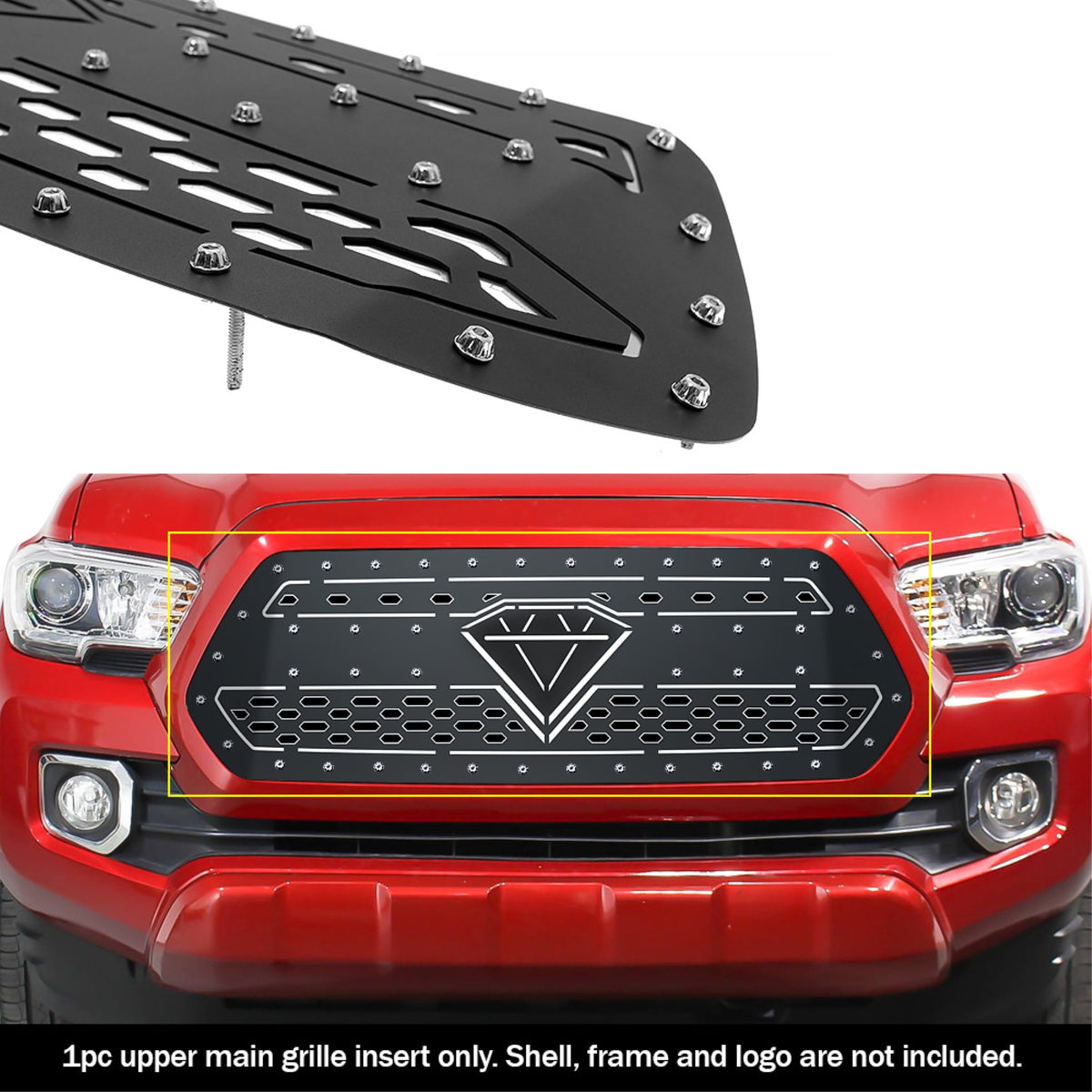 2016-2017 Toyota Tacoma Not Fit With Front Sensor 304 Stainless Steel Black Powder Coated Finish Double Layer Laser Cut Sheet Sheet Grille