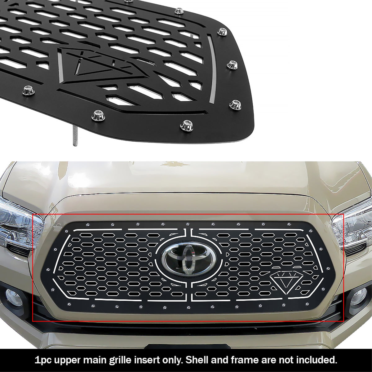 2018-2019 Toyota Tacoma With Front Sensor Tss Stainless Steel Black Powder Coated Finish Double Layer Laser Cut Sheet Sheet Grille