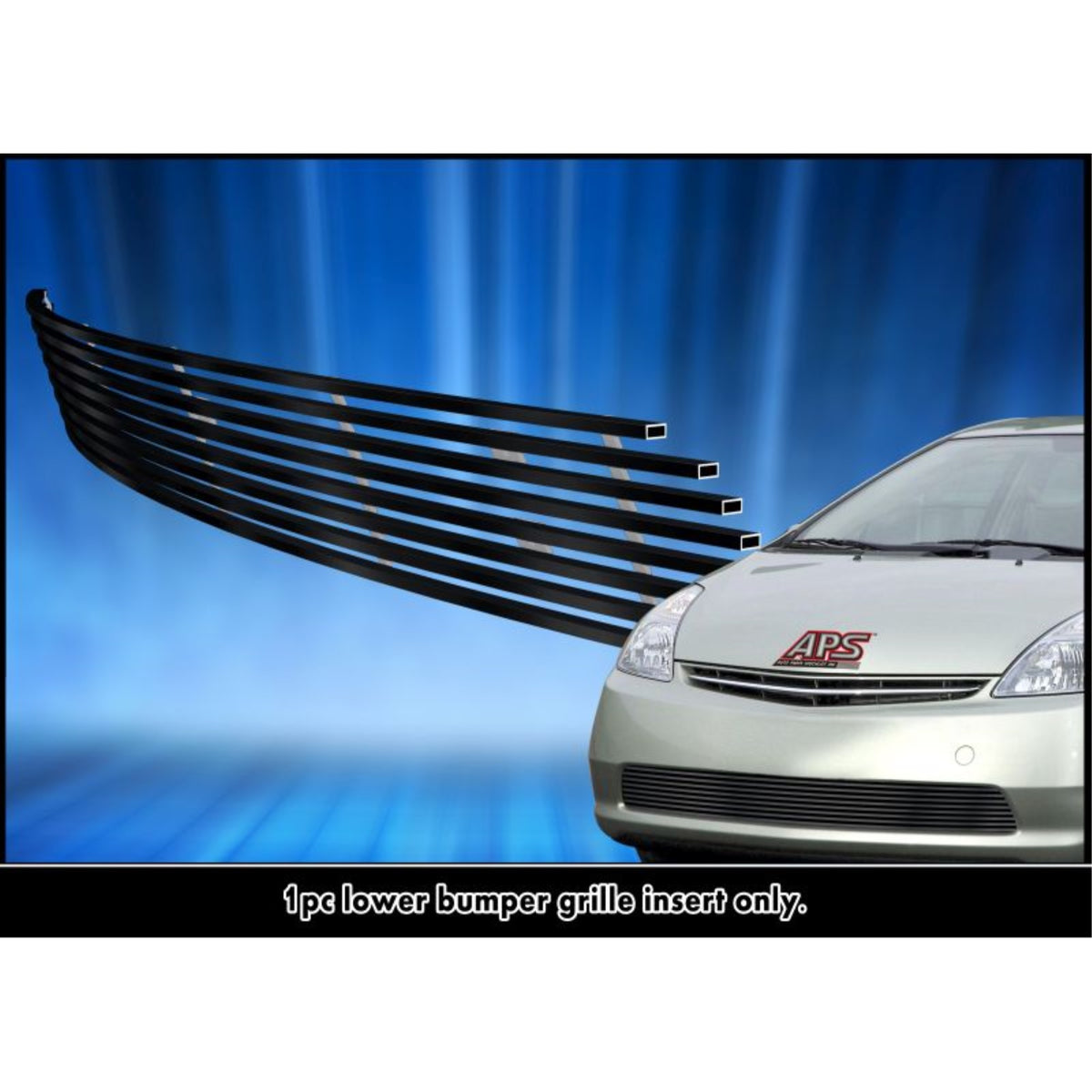 2006-2009 Toyota Prius With Fog Light Covered Stainless Steel Black Powder Coated Finish 8X6 Horizontal Billet Black Stainless Steel Billet Grille