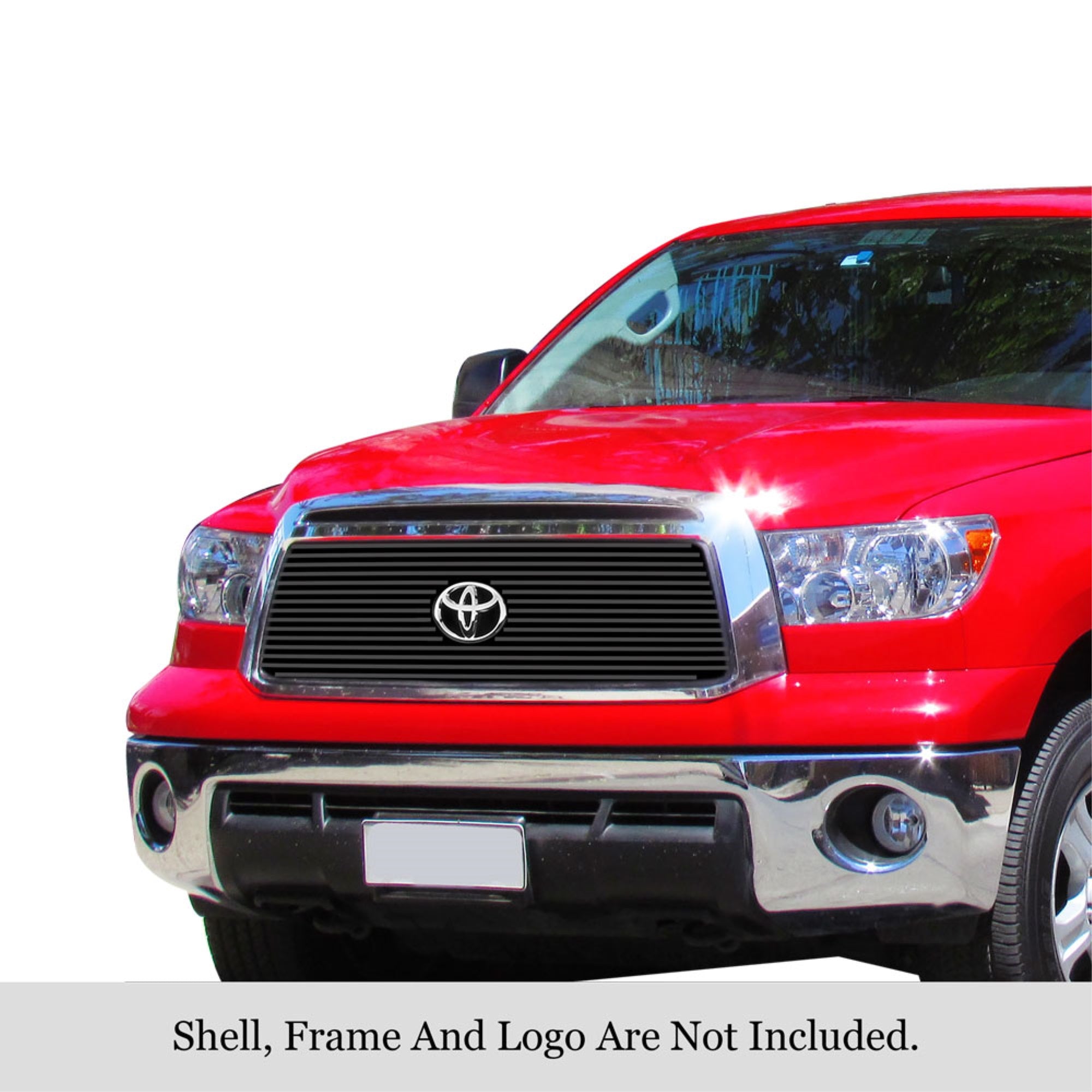 2010-2013 Toyota Tundra 1 Pc With Logo Show Stainless Steel Black Powder Coated Finish 8X6 Horizontal Billet Black Stainless Steel Billet Grille