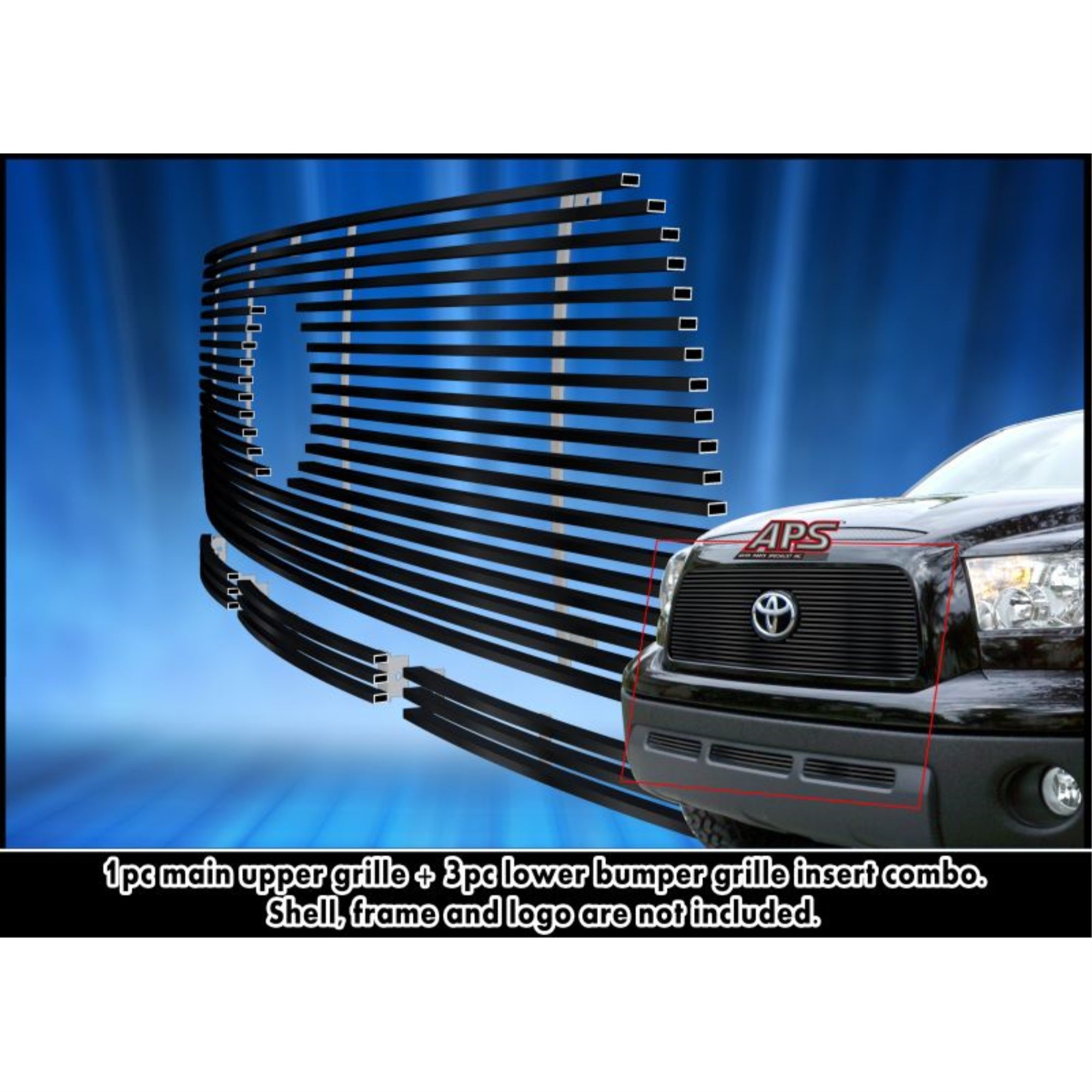 2007-2009 Toyota Tundra With Logo Show Stainless Steel Black Powder Coated Finish 8X6 Horizontal Billet Black Stainless Steel Billet Grille