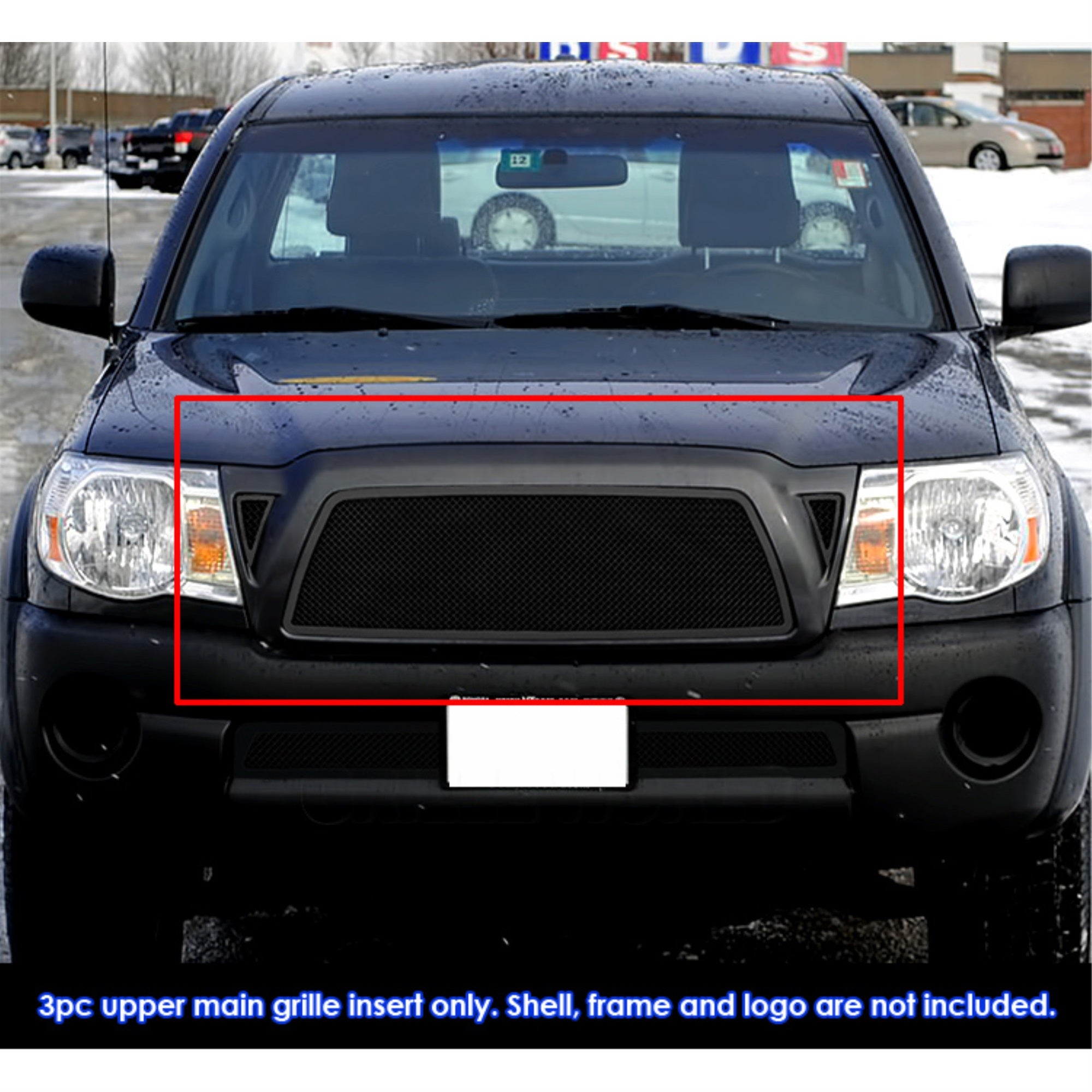 2005-2010 Toyota Tacoma 1 Pc Center & 2 Pcs For Side Holes Stainless Steel Black Powder Coated Finish 1.8 Mm Wire Mesh Black Wire Mesh Grille