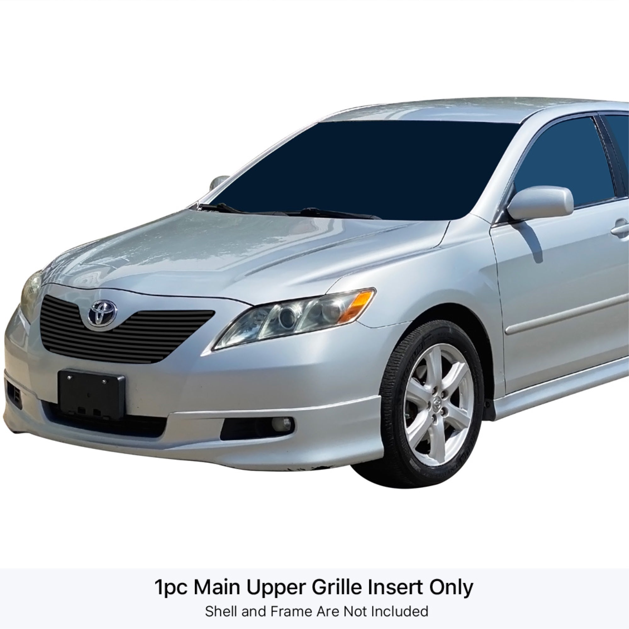 2007-2009 Toyota Camry Stainless Steel Black Powder Coated Finish 8X6 Horizontal Billet Black Stainless Steel Billet Grille