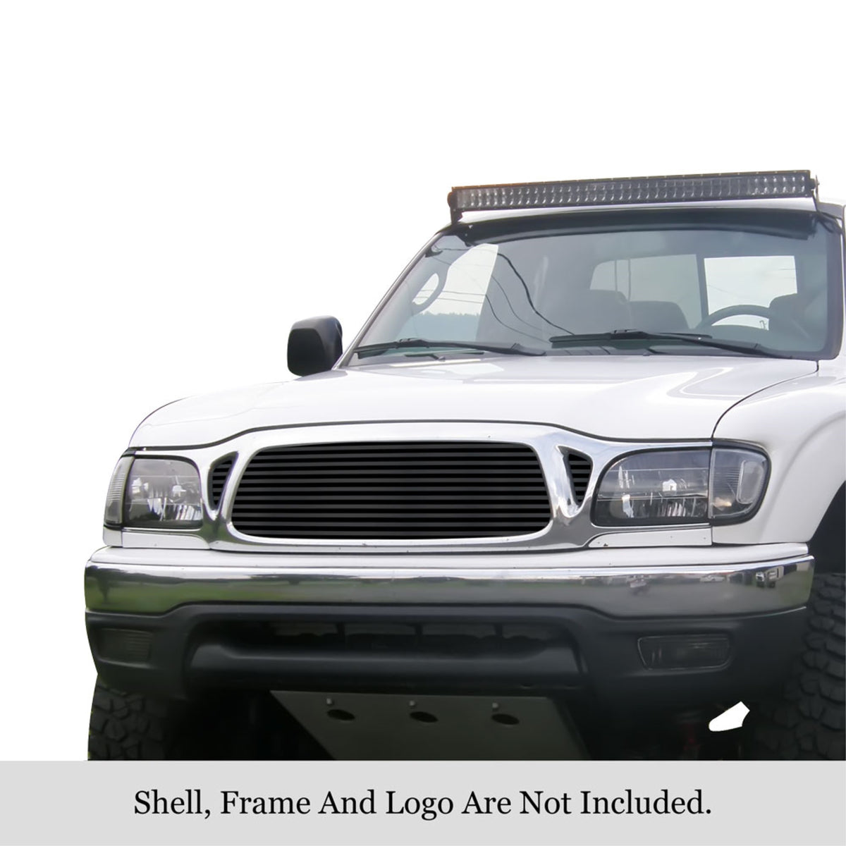 2001-2004 Toyota Tacoma 1 Pc Cover 3 Holes Stainless Steel Black Powder Coated Finish 8X6 Horizontal Billet Black Stainless Steel Billet Grille