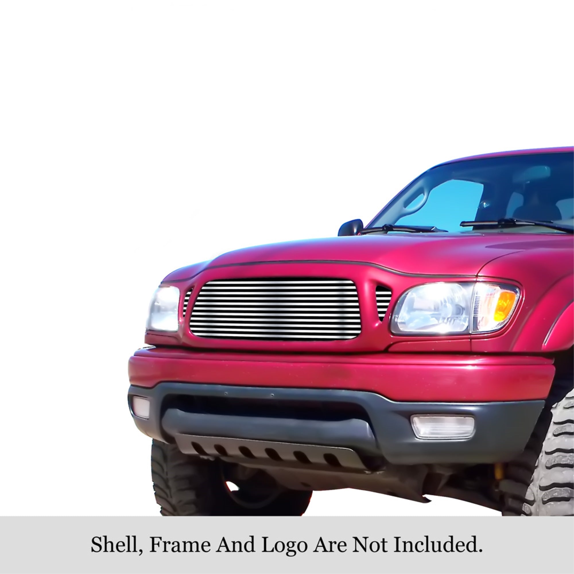 2001-2004 Toyota Tacoma 1 Pc Cover 3 Holes 304 Stainless Steel Polished Finish 8X6 Horizontal Billet Stainless Steel Billet Grille