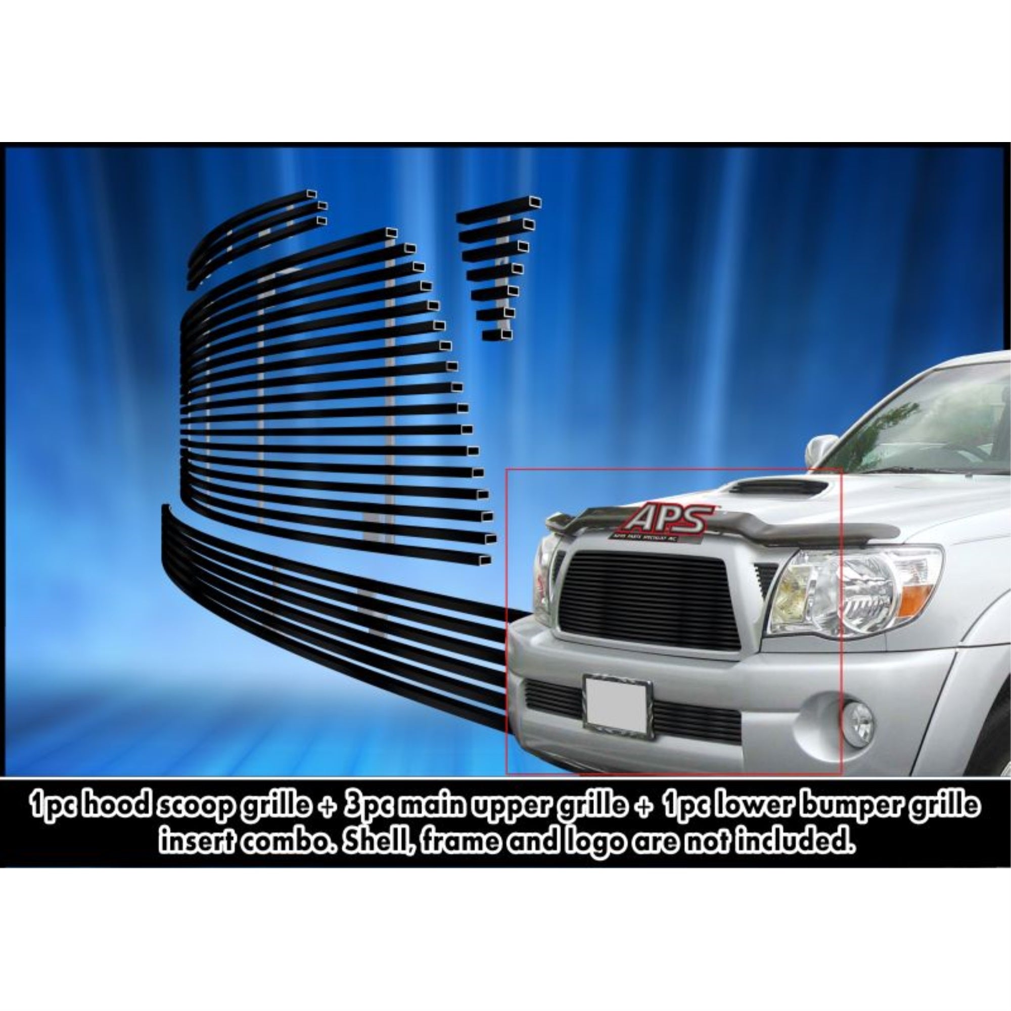 2005-2010 Toyota Tacoma Trd Sport Stainless Steel Black Powder Coated Finish 8X6 Horizontal Billet Black Stainless Steel Billet Grille