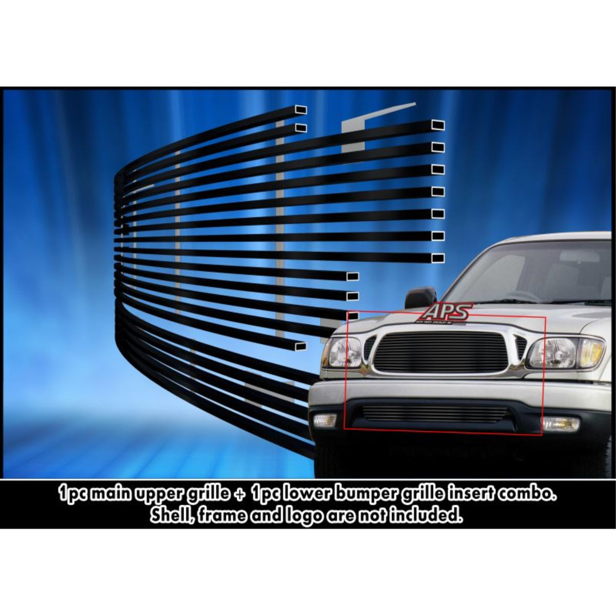 2001-2004 Toyota Tacoma Prerunner 4Wd Stainless Steel Black Powder Coated Finish 8X6 Horizontal Billet Black Stainless Steel Billet Grille