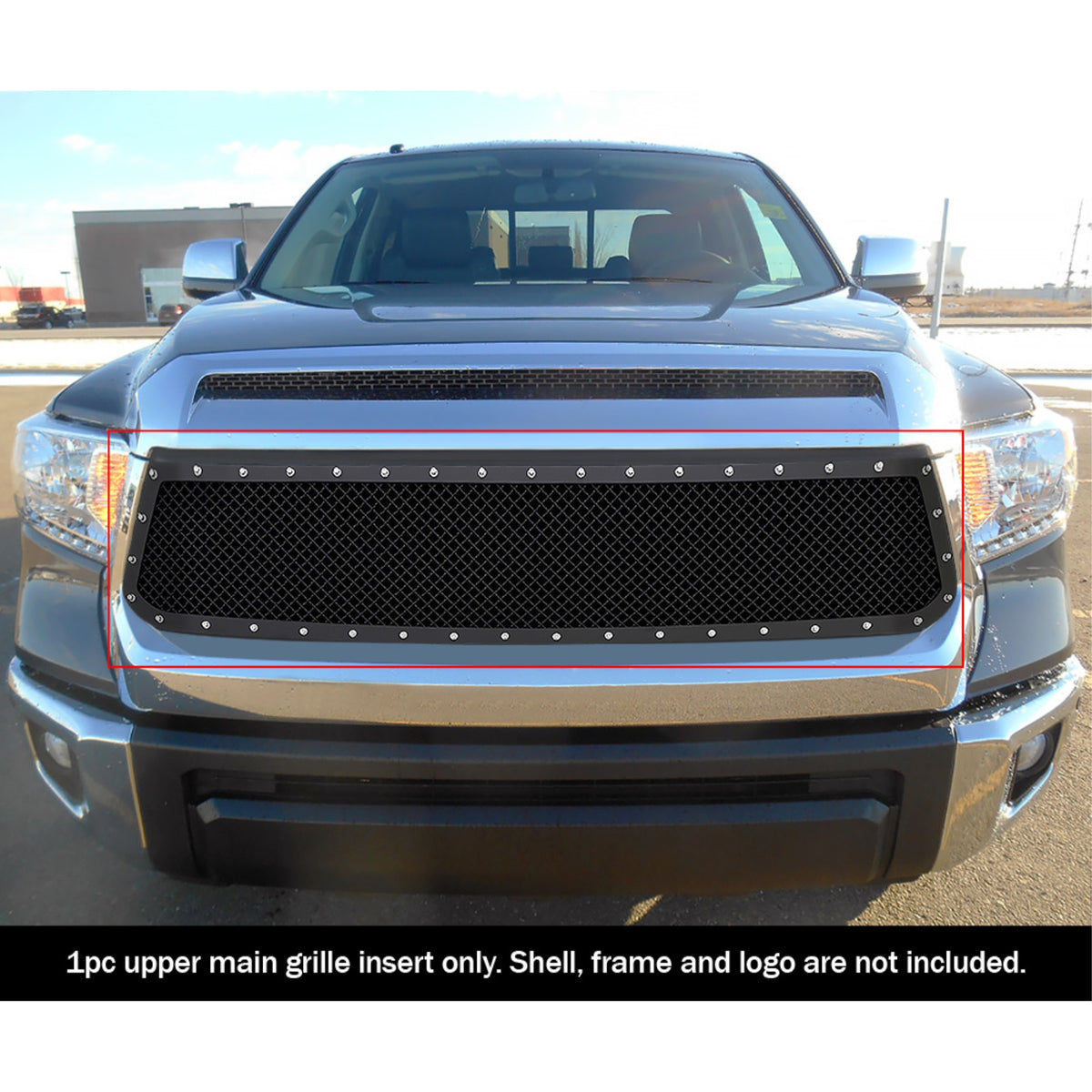 2014-2017 Toyota Tundra Not Fit With Front Sensor Behind Logo Carbon Steel Black Powder Coated Finish 2.5 Mm Wire Mesh Rivet Style Rivet Grille