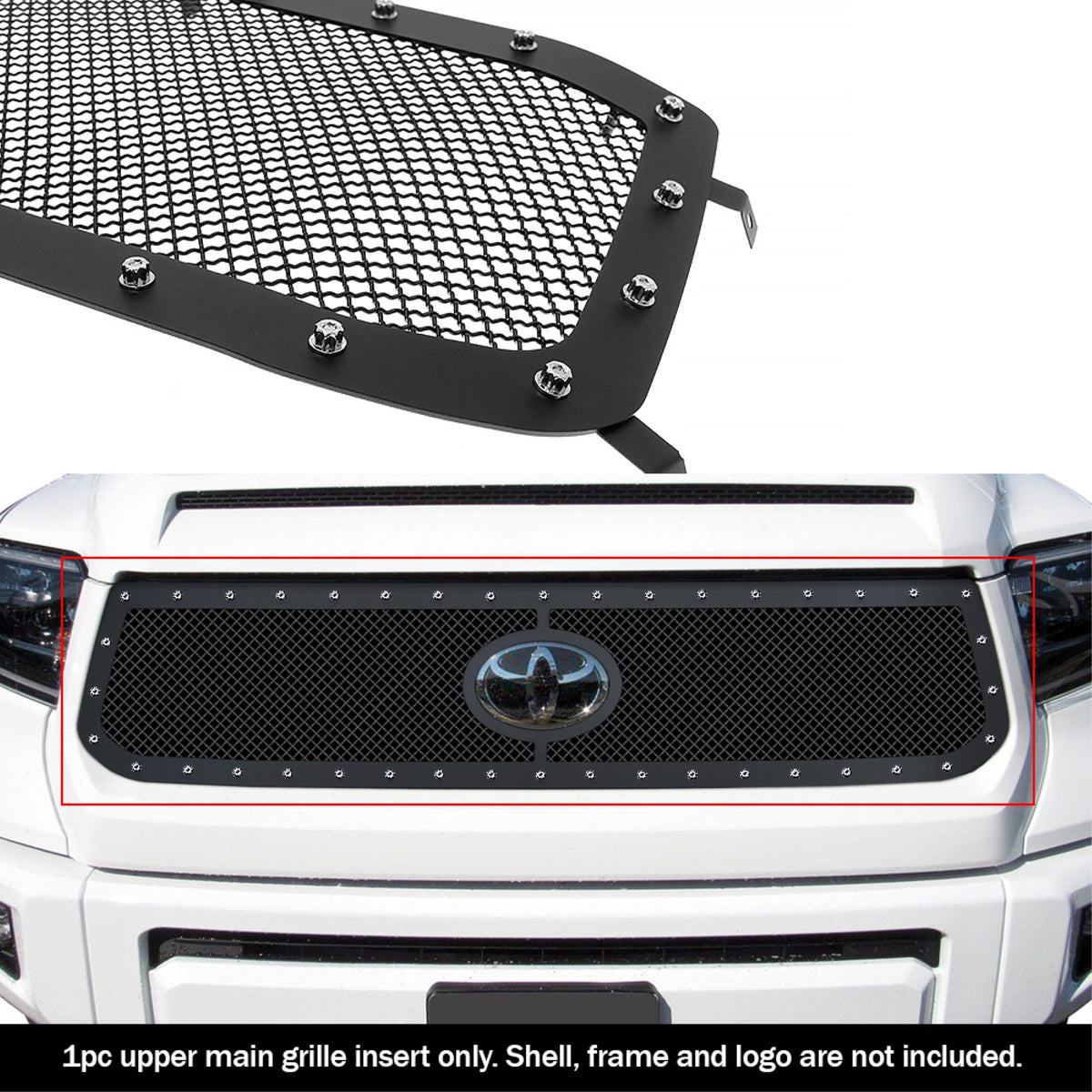 2018-2019 Toyota Tundra With Front Sensor Tss Stainless Steel Black Powder Coated Finish 1.8 Mm Wire Mesh Rivet Style Rivet Grille