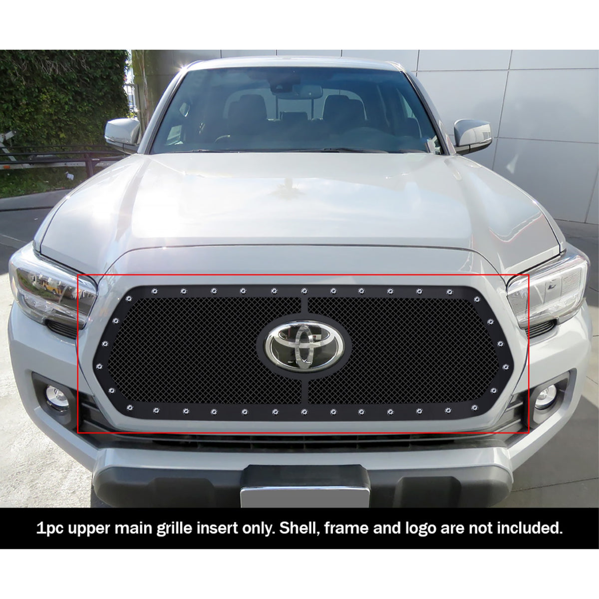 2018-2019 Toyota Tacoma With Front Sensor Tss Stainless Steel Black Powder Coated Finish 1.8 Mm Wire Mesh Rivet Style Rivet Grille
