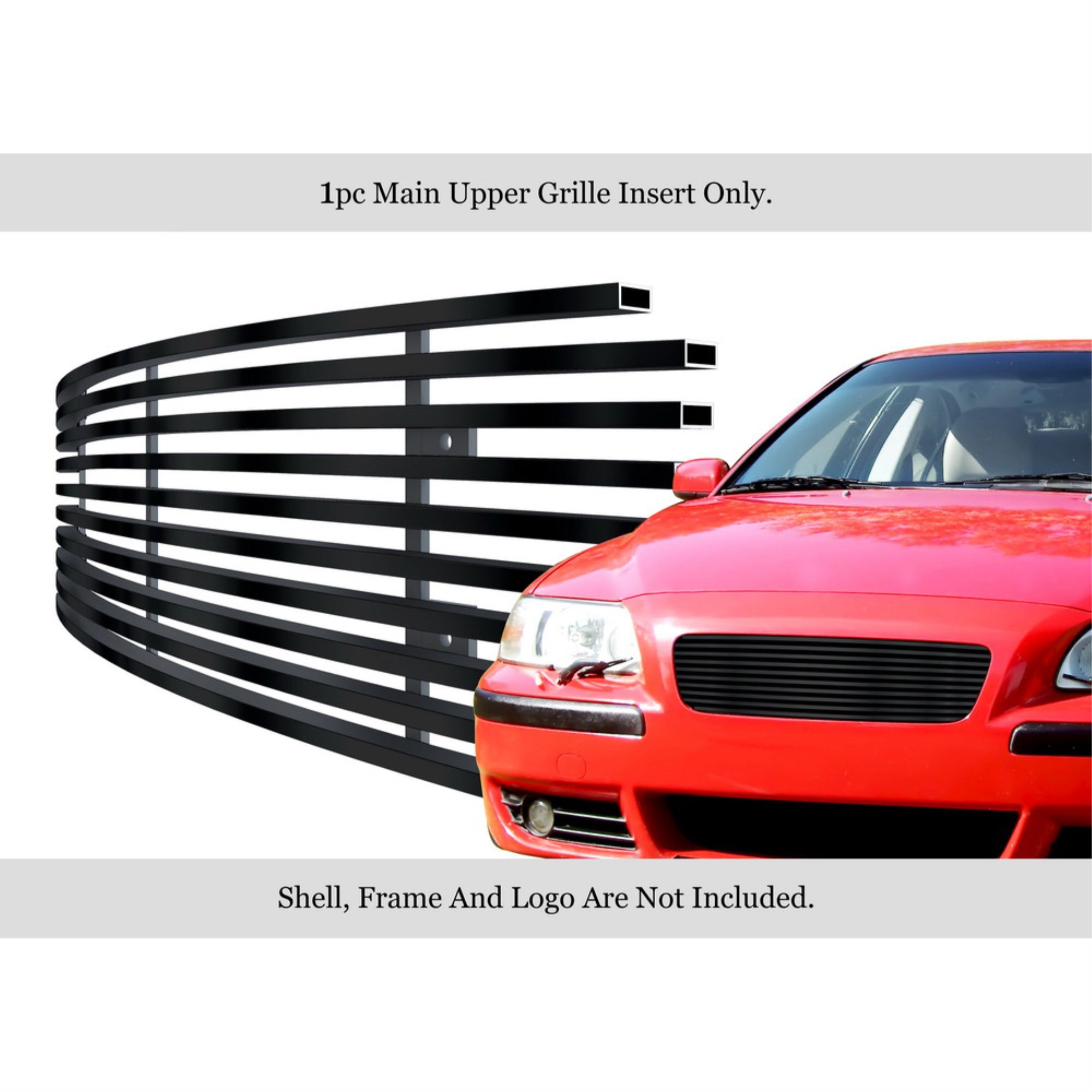 2001-2004 Volvo S60 Not For S60 R Trim Stainless Steel Black Powder Coated Finish Horizontal Billet Black Stainless Steel Billet Grille