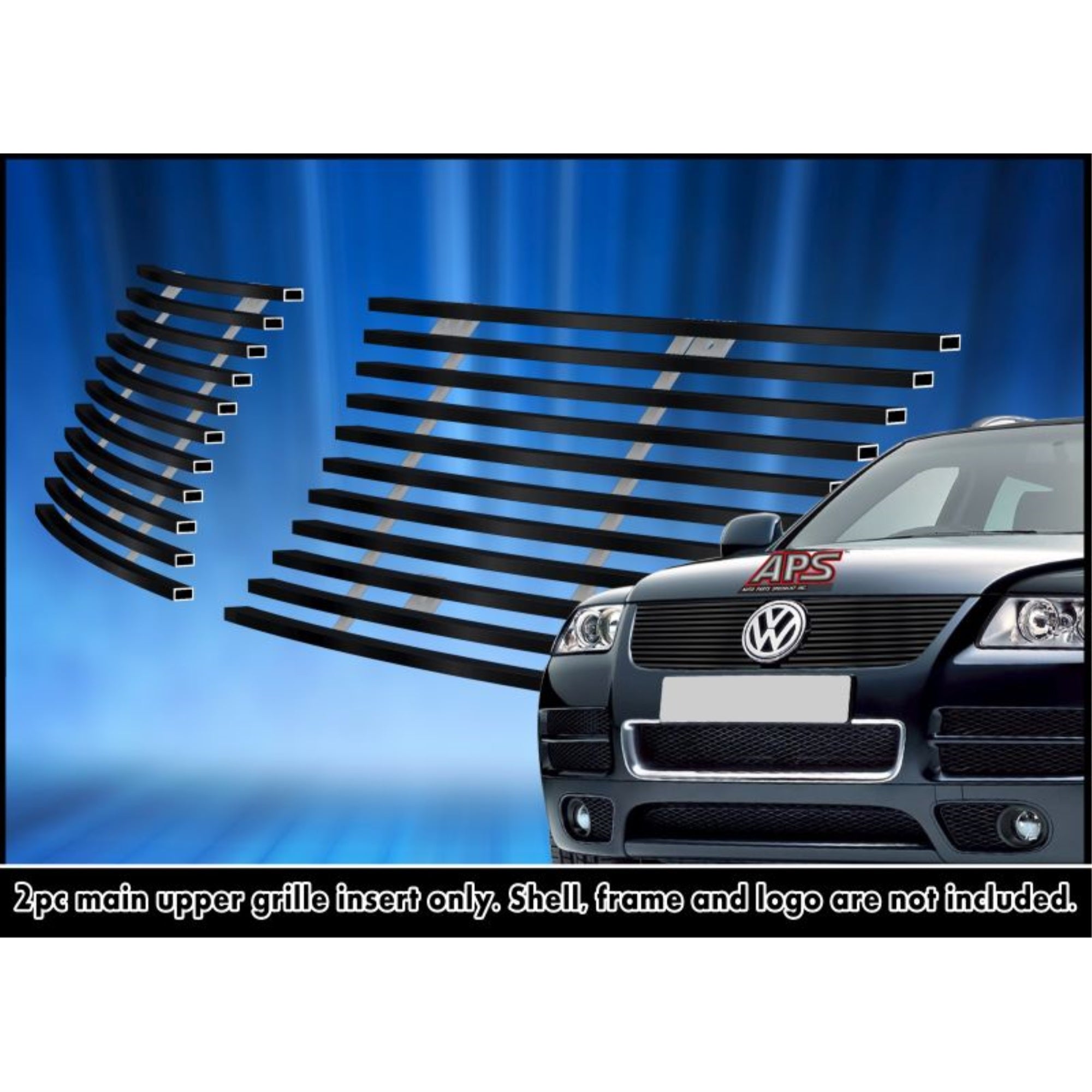 2003-2007 Volkswagen Touareg Not For Diesel Model Stainless Steel Black Powder Coated Finish Horizontal Billet Black Stainless Steel Billet Grille
