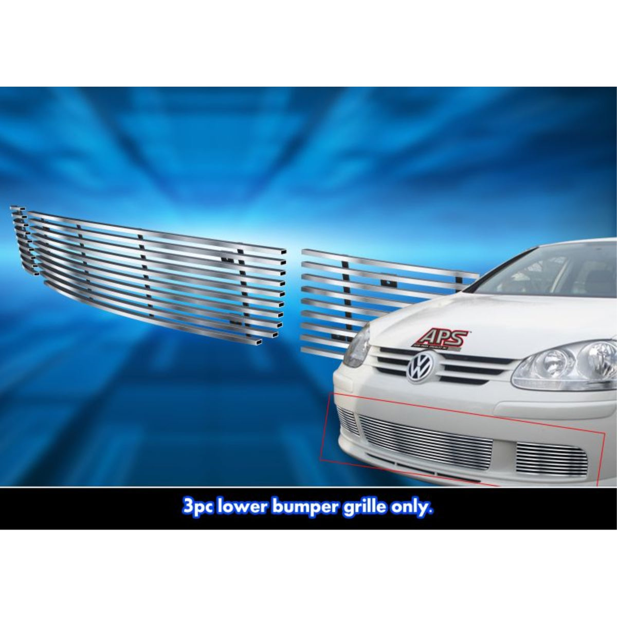 2007-2009 Volkswagen Rabbit Stainless Steel Silver Hairline Finish Finish Horizontal Billet Stainless Steel Billet Grille