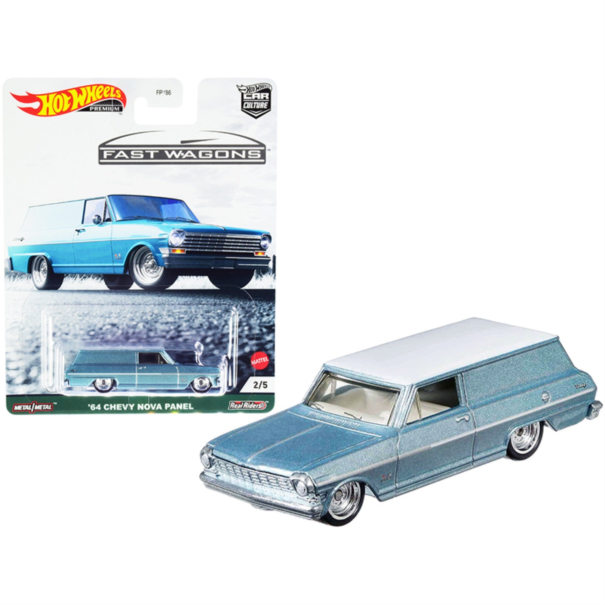 1964 Chevrolet Nova Panel Light Blue Metallic With White Top 'Fast Wagons' Series Diecast Model Car By Hot Wheels