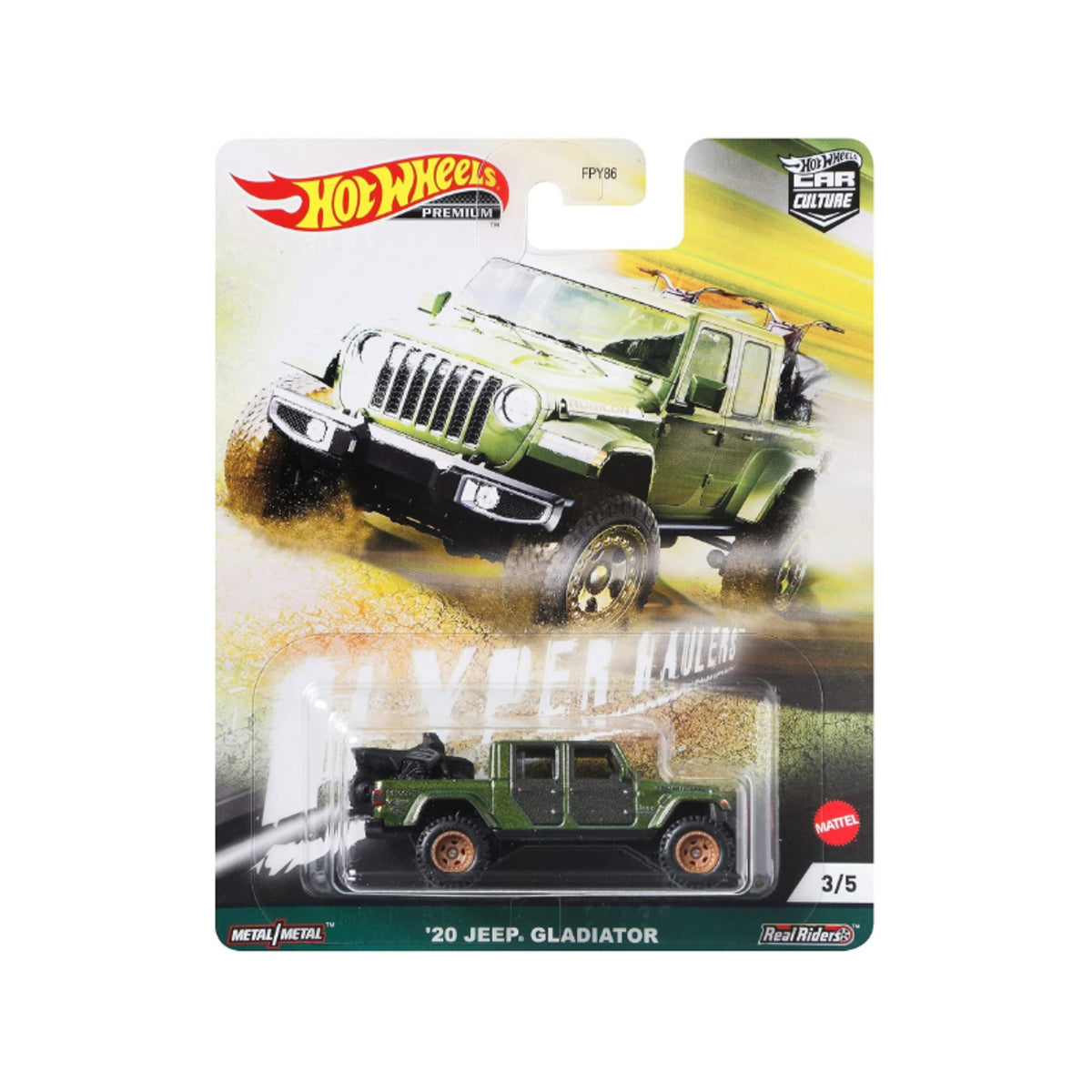 2020 Jeep Gladiator Rubicon Pickup Truck With Two Motorcycles Green Metallic And Gray 'Hyper Haulers' Series Diecast Model Car By Hot Wheels