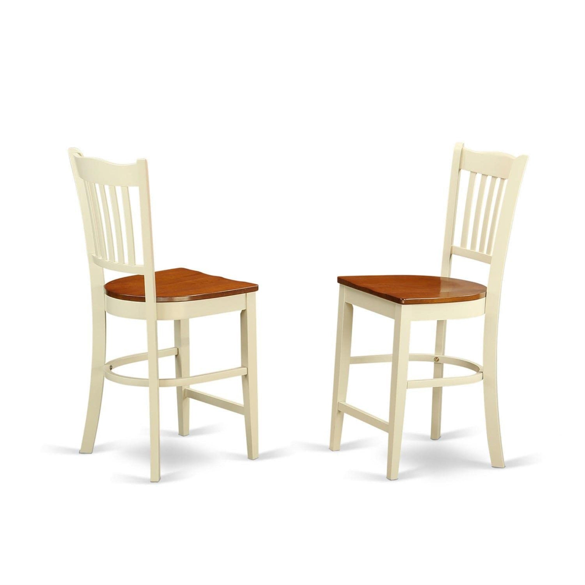 Casafoyer Grs-Whi-W Groton Counter Height Barstools - Slat Back Wood Seat Chairs, Set Of 2, Buttermilk & Cherry