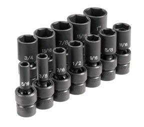 12 Pc. 3/8 Drive 6 Point Sae Semi-Deep Universal Socket Set