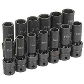 13-Piece 1/2 In. Drive Deep Length Metric Universal Socket Set