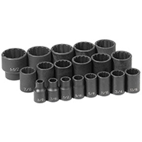 19 Pc. 1/2 Drive 12 Point Fractional Impact Socket Set