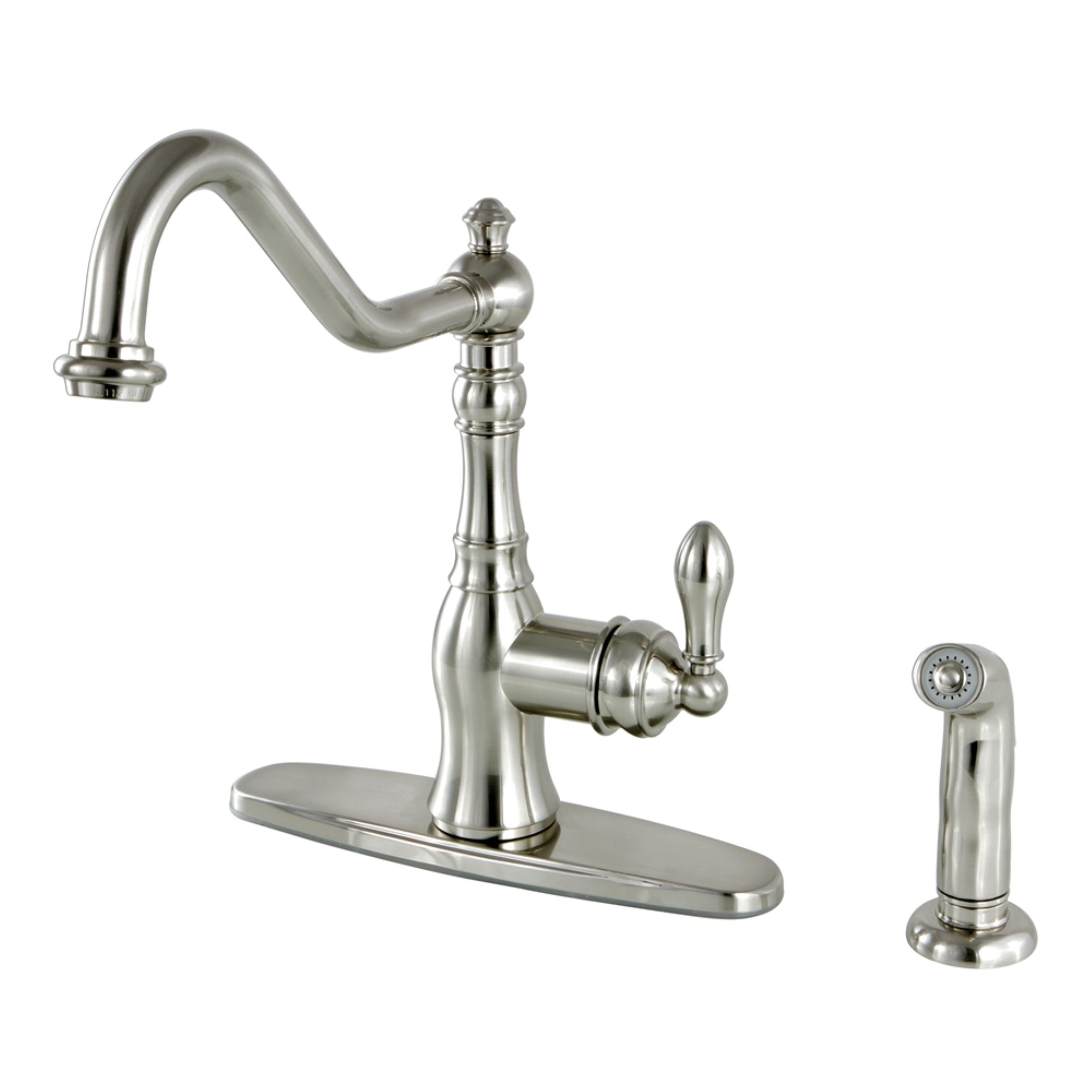 Gourmetier Gsy7708Aclsp American Classic Single-Handle Kitchen Faucet With Brass Sprayer, Brushed Nickel