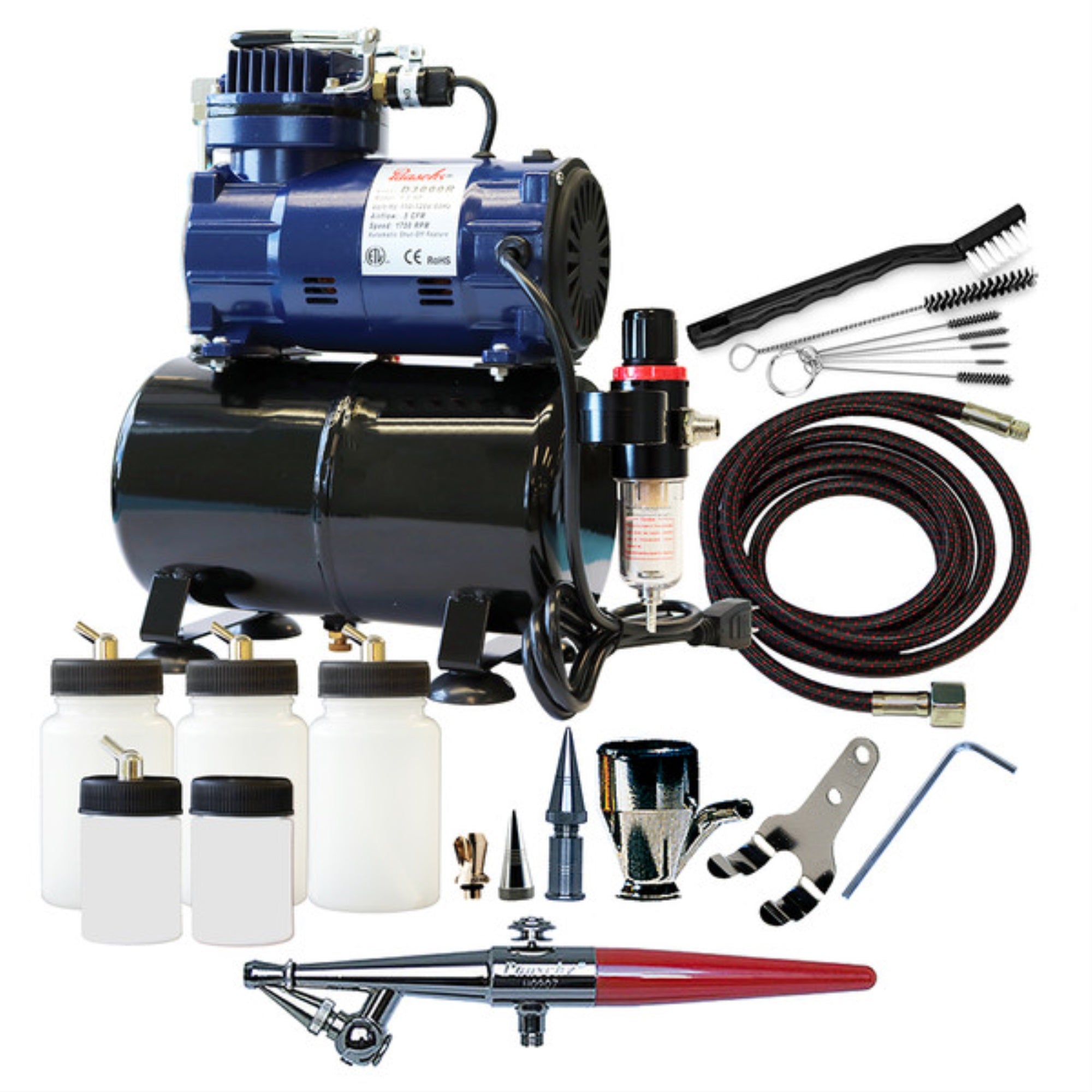 Package: H-3AS, D3000R compressor, (3) Extra 3 ounce bottles and AC-7 cleaning kit