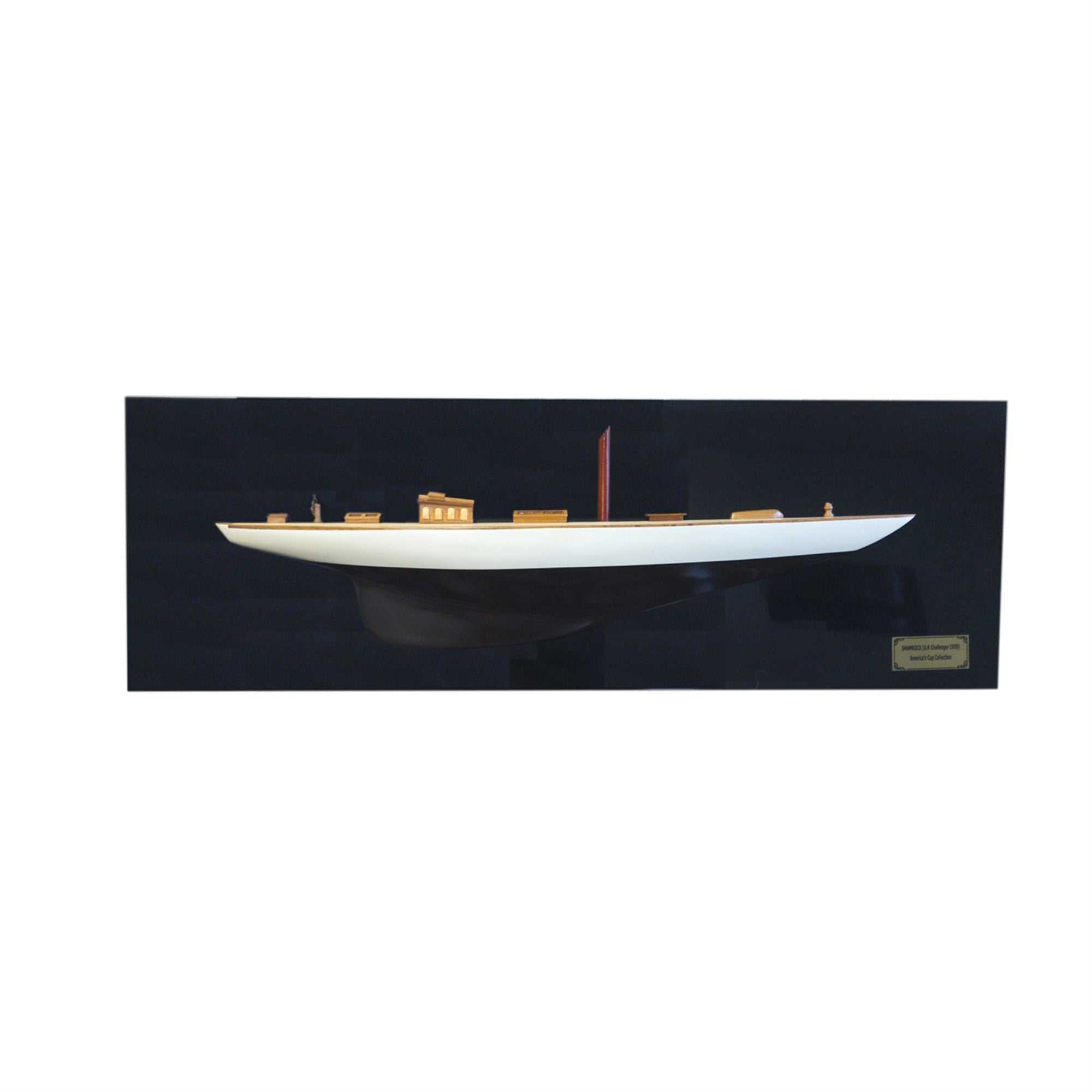 Shamrock Brown/White Painted Half-Hull Model Boat Yacht Handmade