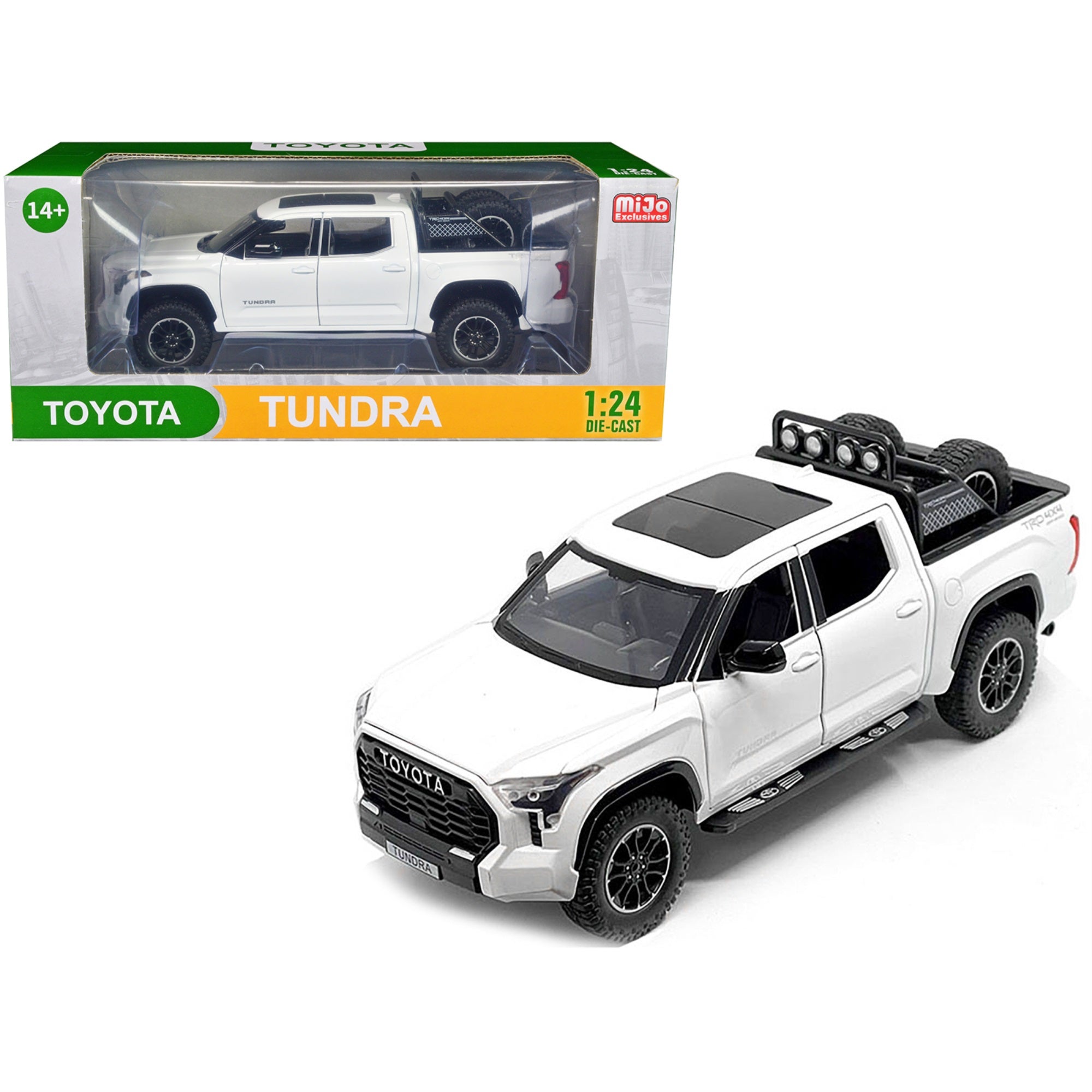 2023 Toyota Tundra TRD 4x4 Pickup Truck White Metallic with Sunroof and Wheel Rack 1/24 Diecast Model Car