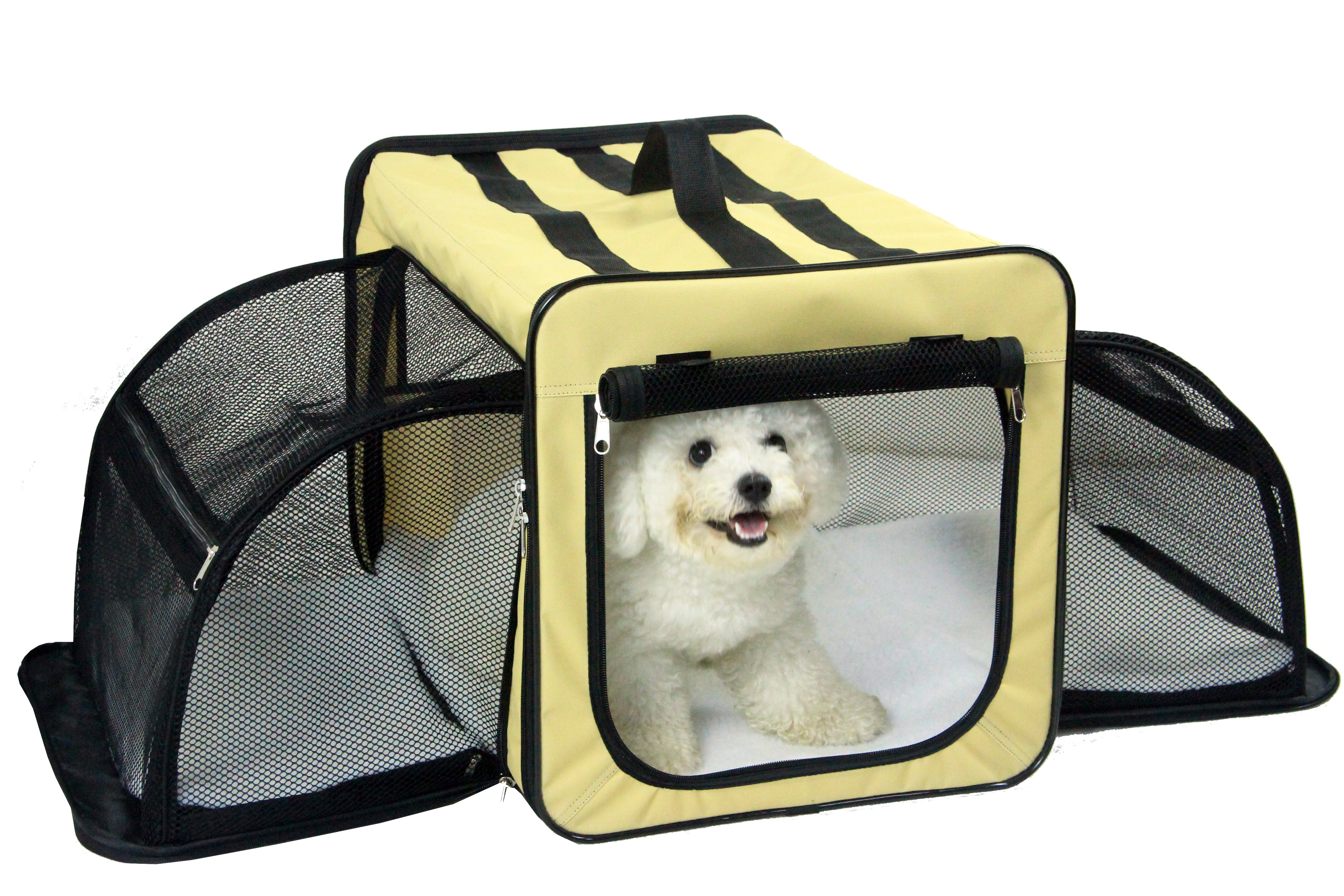 Pet Life Capacious Dual-Expandable Wire Folding Lightweight Collapsible Travel Pet Dog Crate - Small - Khaki