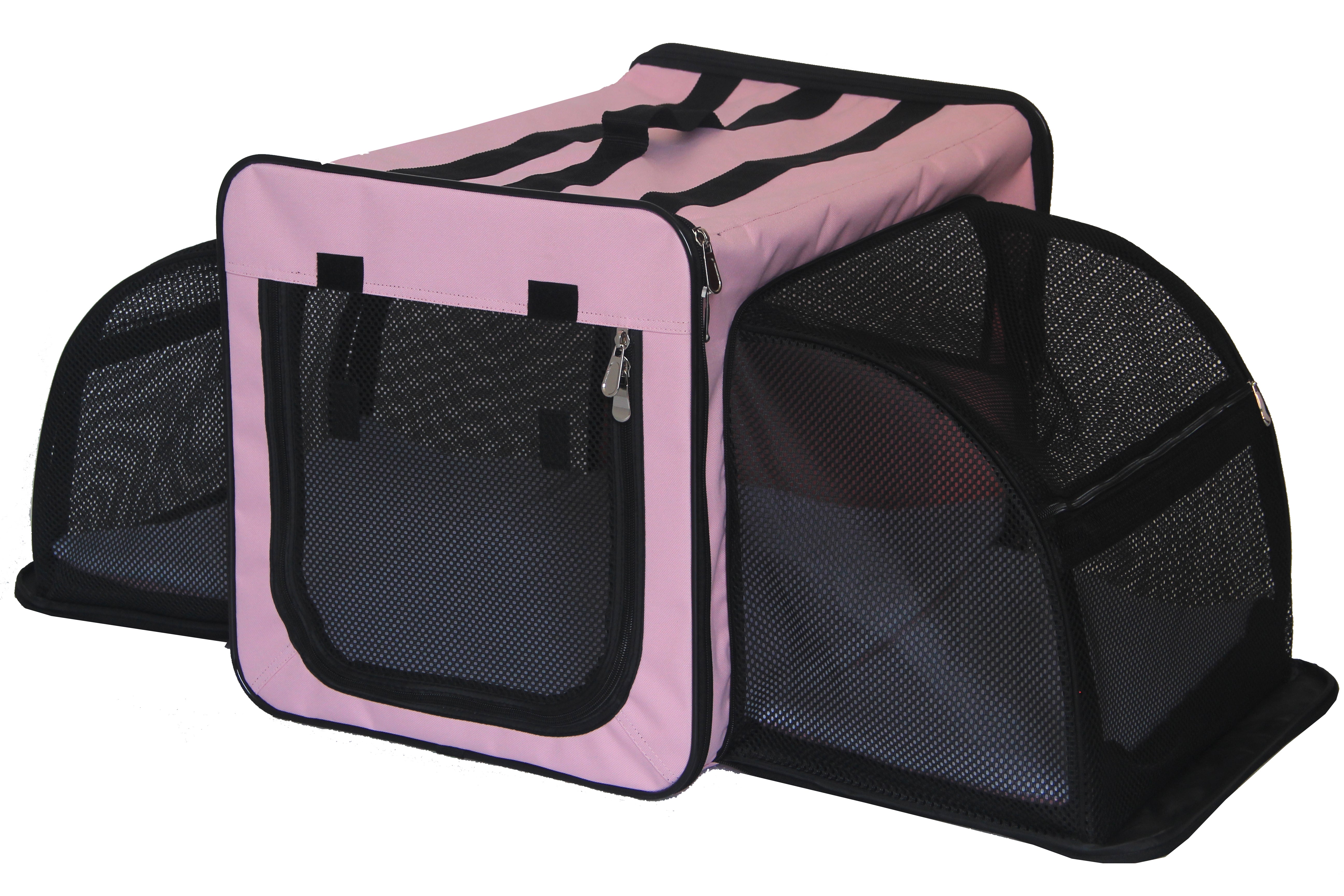 Pet Life Capacious Dual-Expandable Wire Folding Lightweight Collapsible Travel Pet Dog Crate - X-Small - Pink