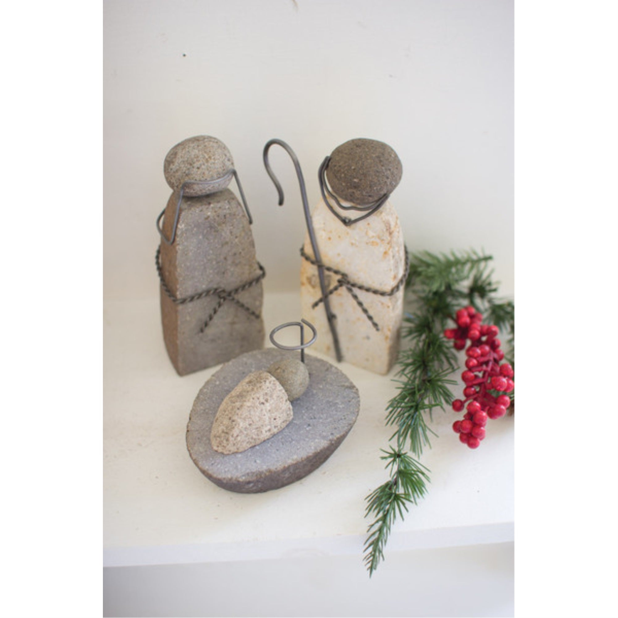 Set Of Three River Rock Mary Joseph And Jesus