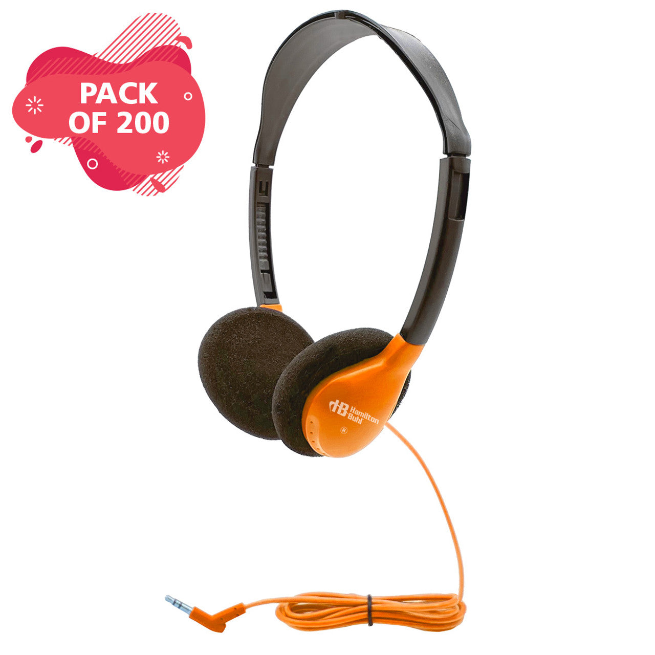 200 Pack Of Headphone'S, Personal Stereo In Orange 3.5Mm Plug, 5' Dura-Cord - Chew-Resistant Cord, Foam Ear Cushions