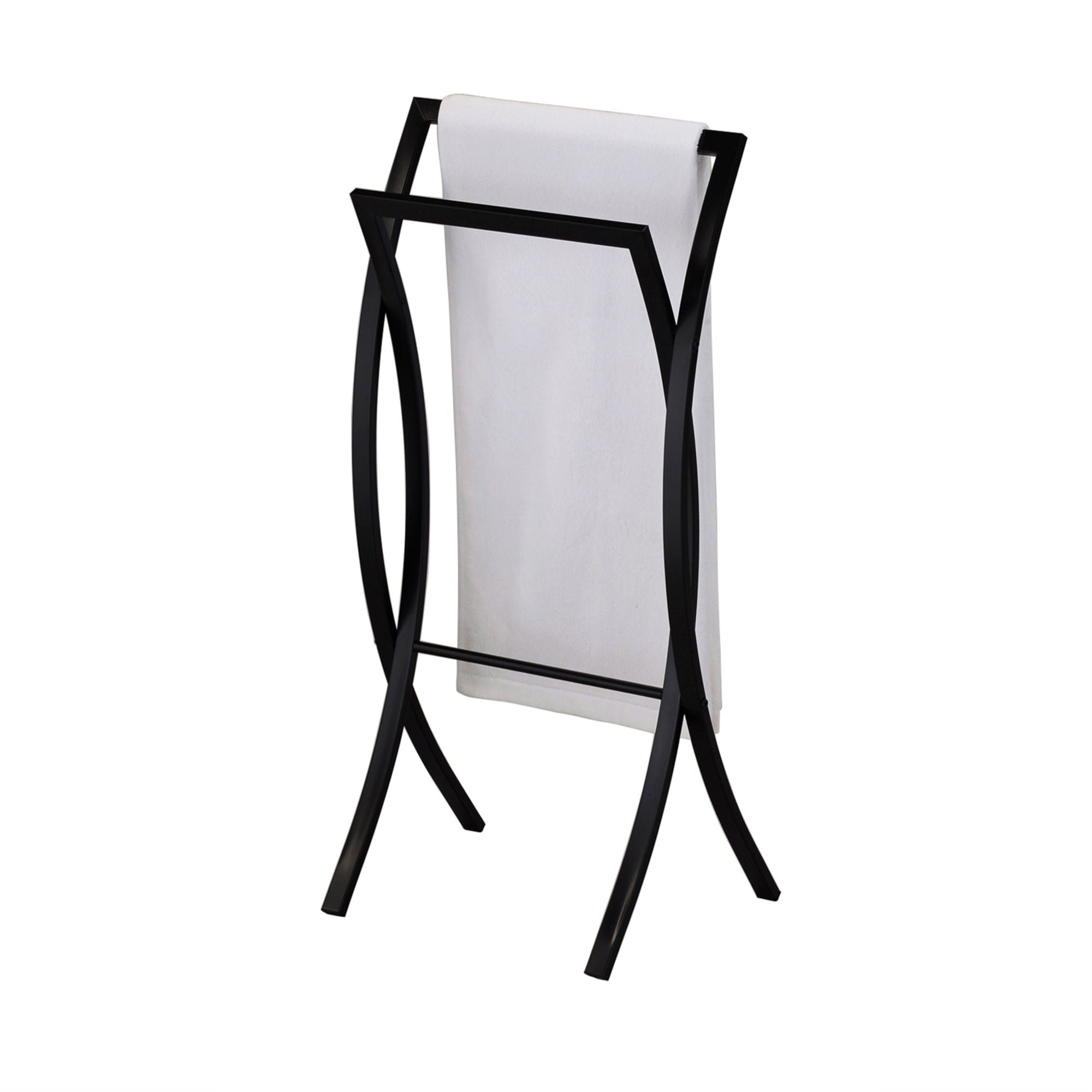 Coronado Double Free Standing Modern Bathroom Towel Rack Stand, Black Metal