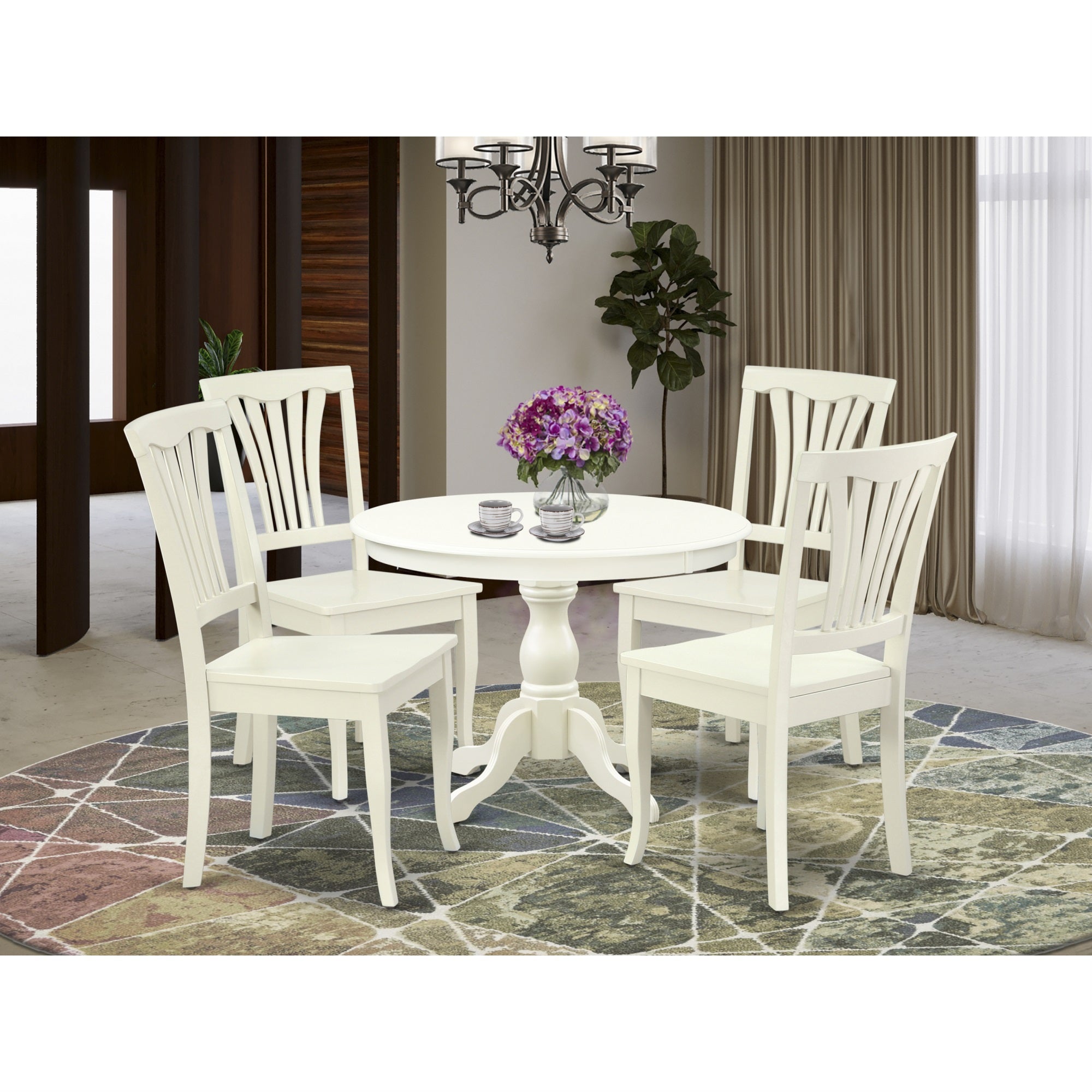 East West Furniture Hbav5-Lwh-W 5 Piece Dining Table Set - Linen White Dining Room Table And 4 Linen White Wooden Dining Chairs With Slatted Back - Linen White Finish