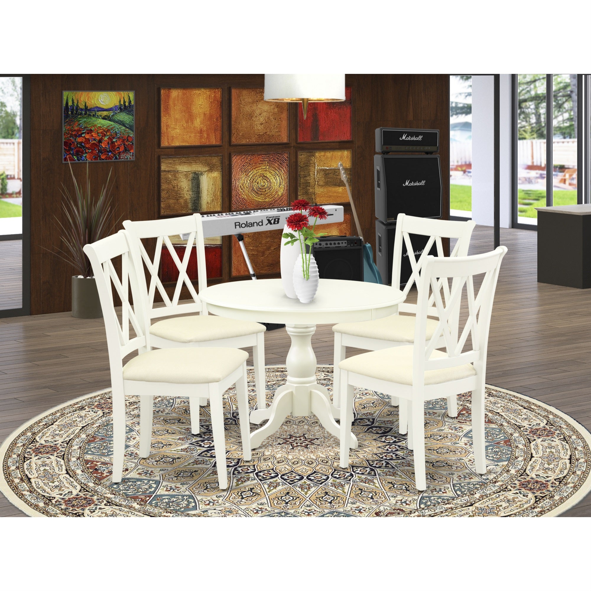 East West Furniture Hbcl5-Lwh-C 5 Piece Modern Dining Table Set - Linen White Dining Room Table And 4 Linen White Kitchen Chairs With Double X-Back - Linen White Finish