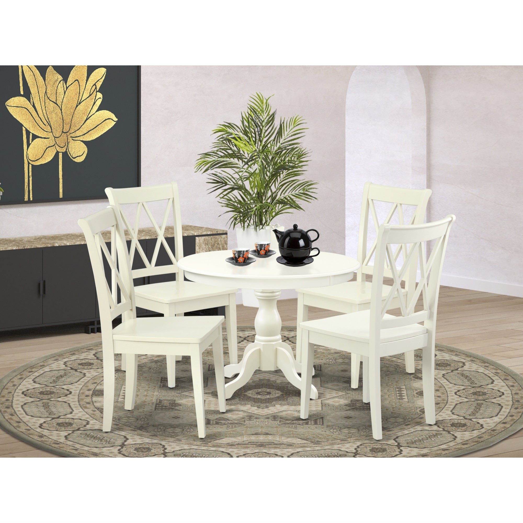 East West Furniture Hbcl5-Lwh-W 5 Piece Kitchen Dining Table Set - Linen White Breakfast Table And 4 Linen White Kitchen & Dining Room Chairs With Double X-Back - Linen White Finish