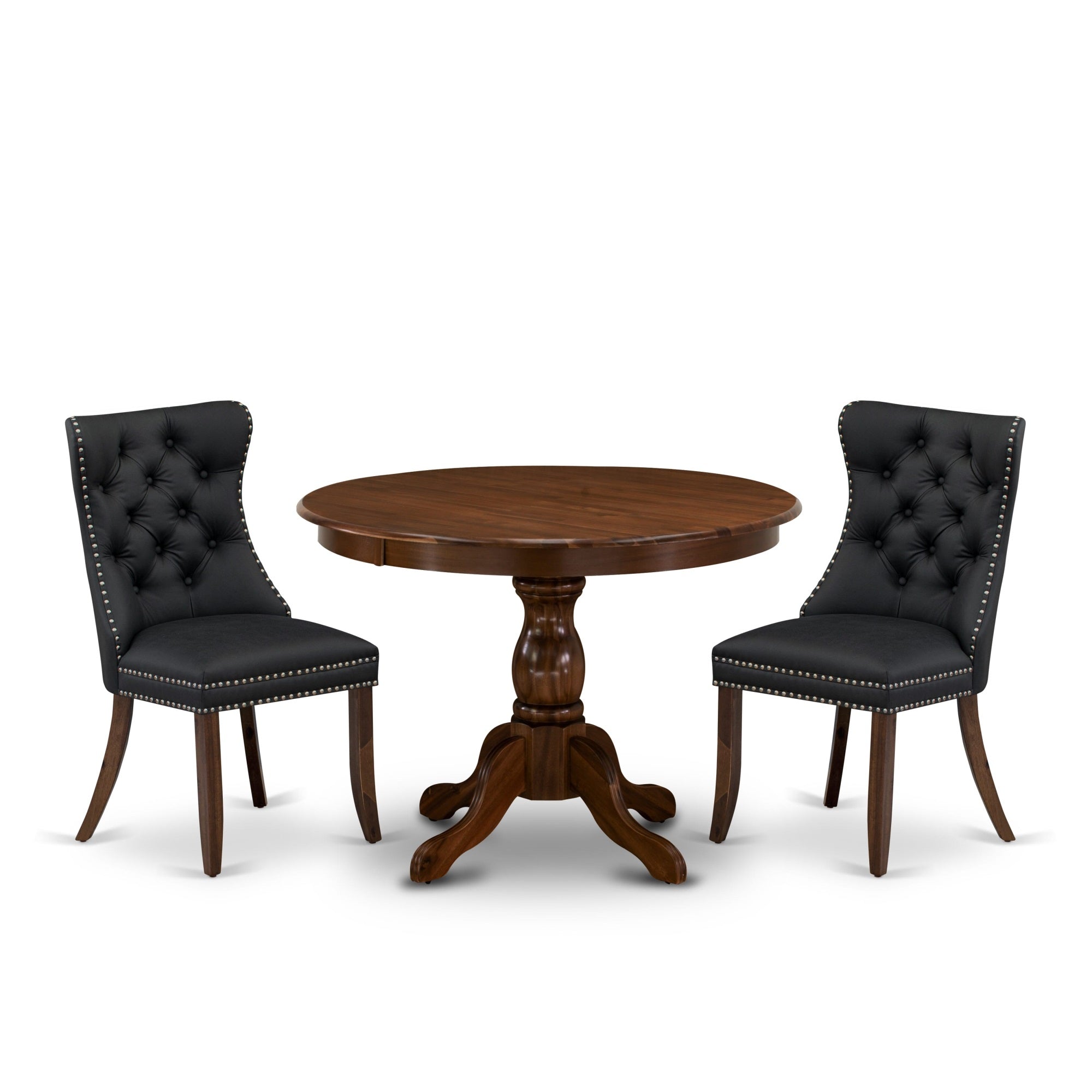 East West Furniture Hbda3-Awa-12 3 Piece Dining Set For Small Spaces Consists Of A Round Kitchen Table And 2 Upholstered Parson Chairs, 42X42 Inch, Antique Walnut