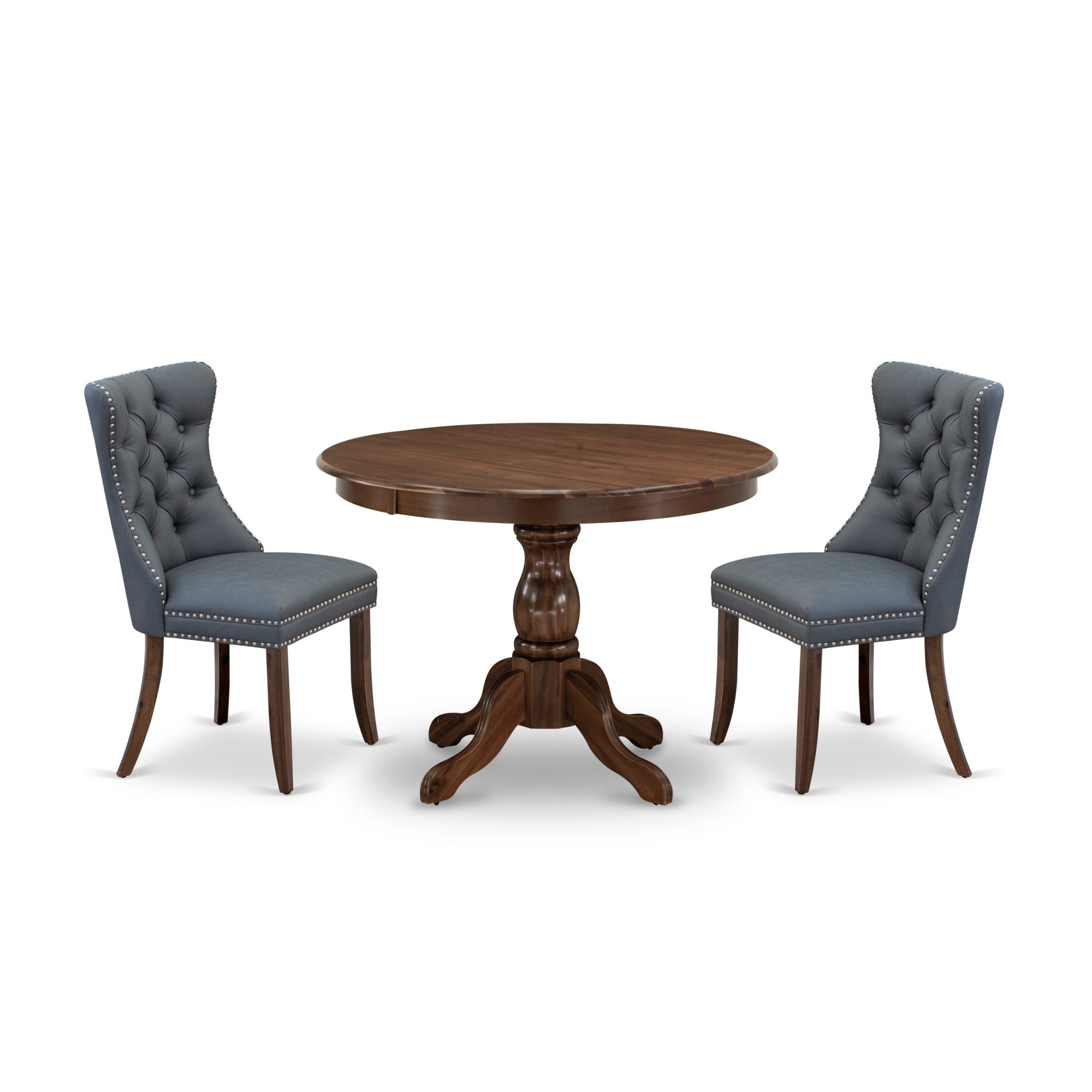 East West Furniture Hbda3-Awa-13 3 Piece Kitchen Table Set For Small Spacesincludes A Round Dining Room Table And 2 Parson Chairs, 42X42 Inch, Antique Walnut