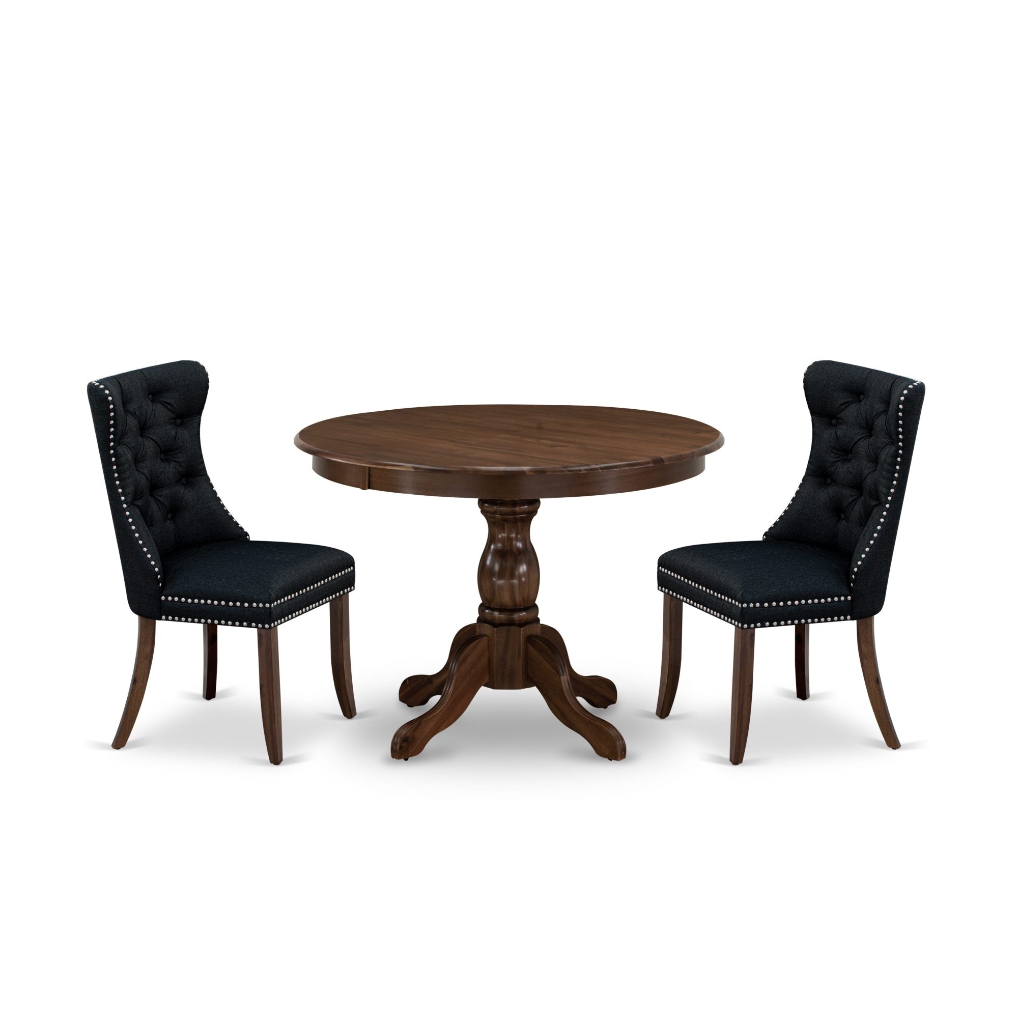 East West Furniture Hbda3-Awa-24 3 Piece Kitchen Table & Chairs Set Consists Of A Round Modern Dining Table And 2 Padded Chairs, 42X42 Inch, Antique Walnut