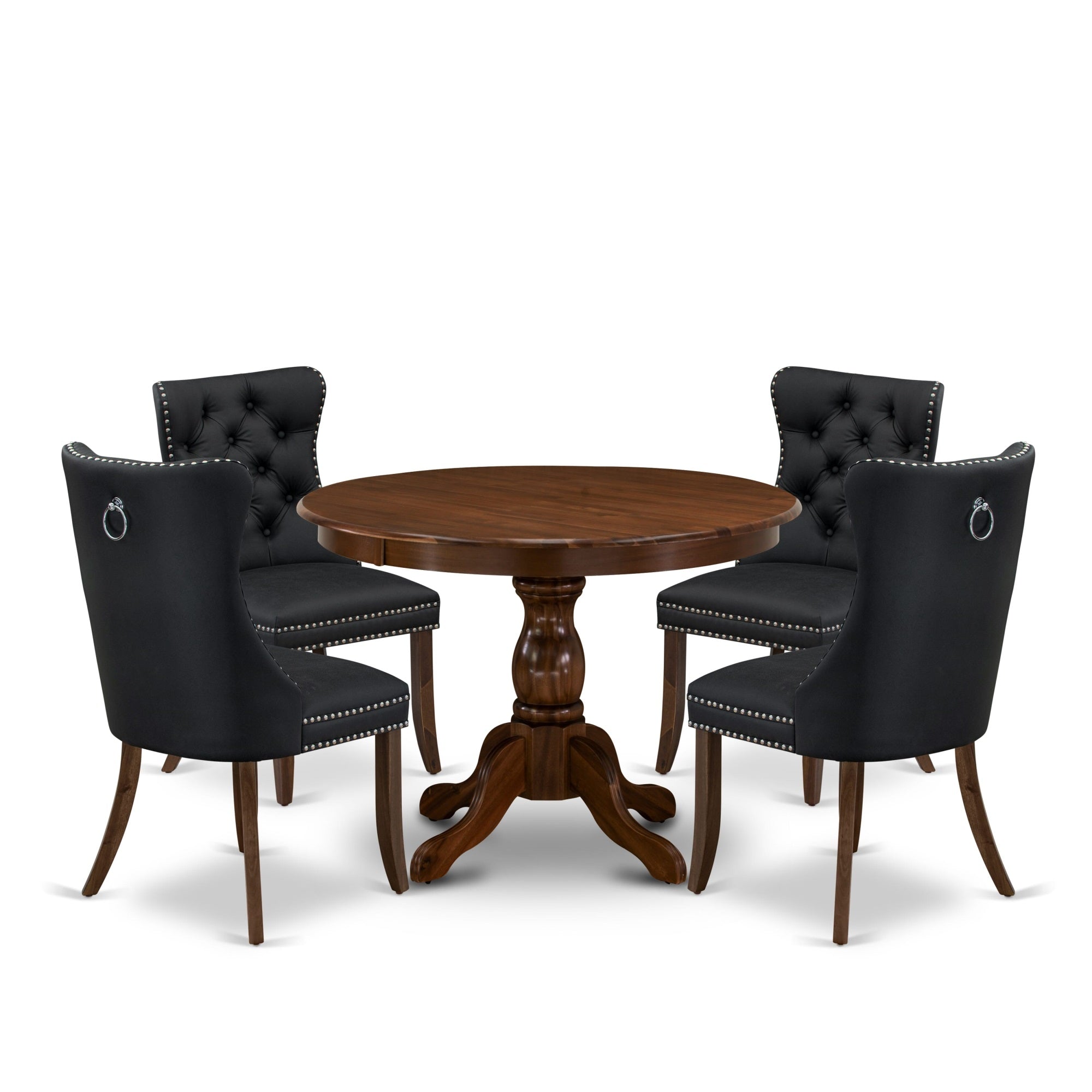 East West Furniture Hbda5-Awa-12 5 Piece Dining Room Table Set Includes A Round Solid Wood Table And 4 Upholstered Parson Chairs, 42X42 Inch, Antique Walnut