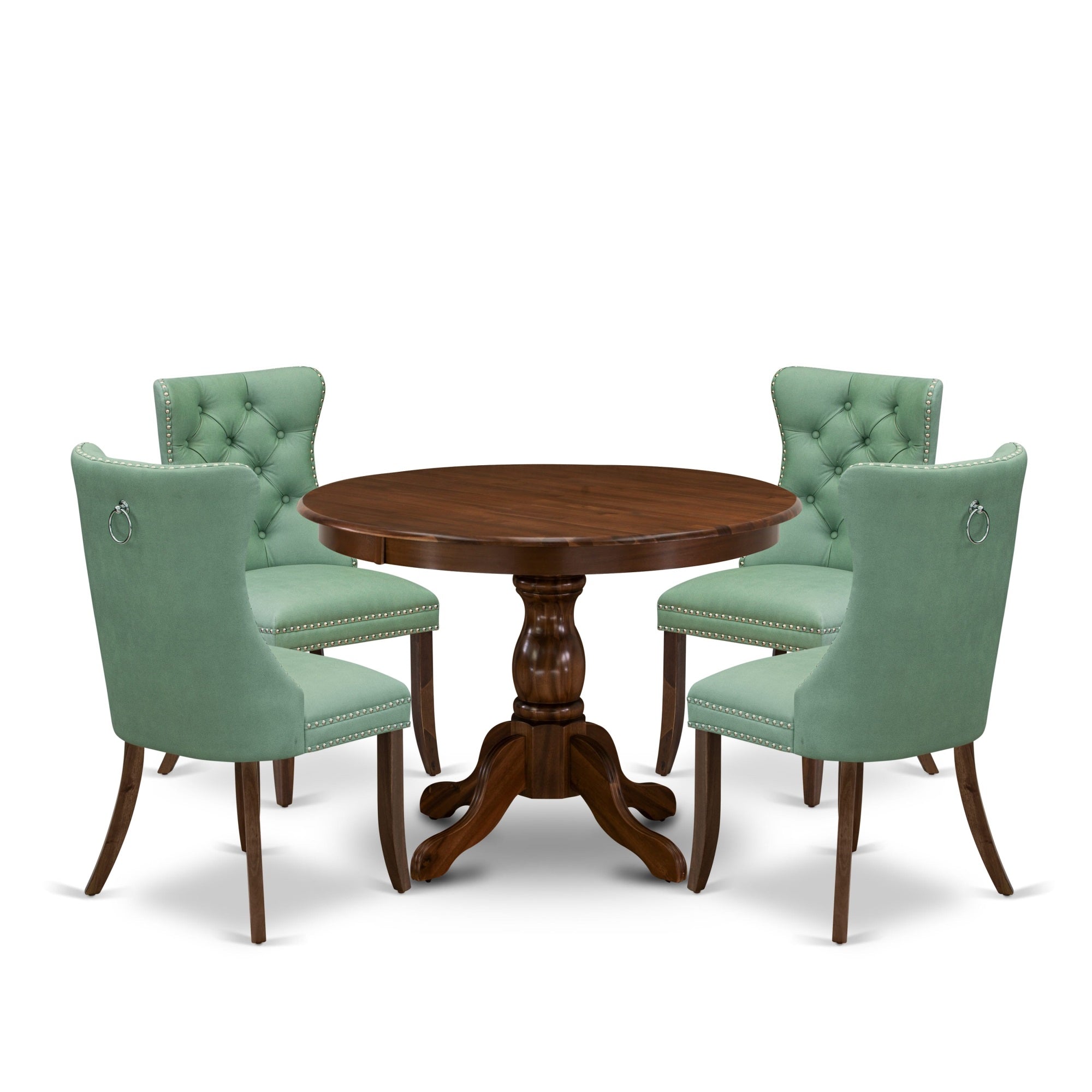 East West Furniture Hbda5-Awa-22 5 Piece Kitchen Table & Chairs Set Includes A Round Modern Dining Table And 4 Upholstered Parson Chairs, 42X42 Inch, Antique Walnut