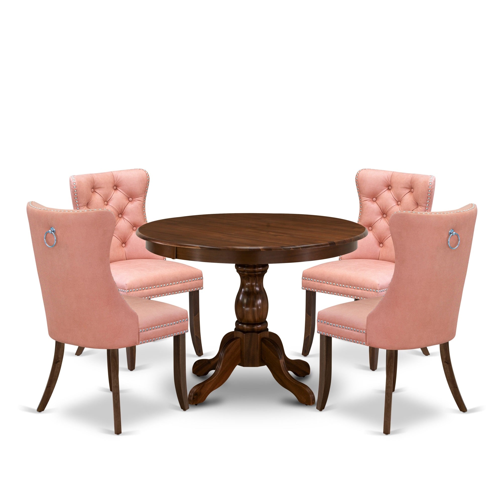 East West Furniture Hbda5-Awa-23 5 Piece Dining Room Furniture Set Consists Of A Round Solid Wood Table And 4 Upholstered Parson Chairs, 42X42 Inch, Antique Walnut