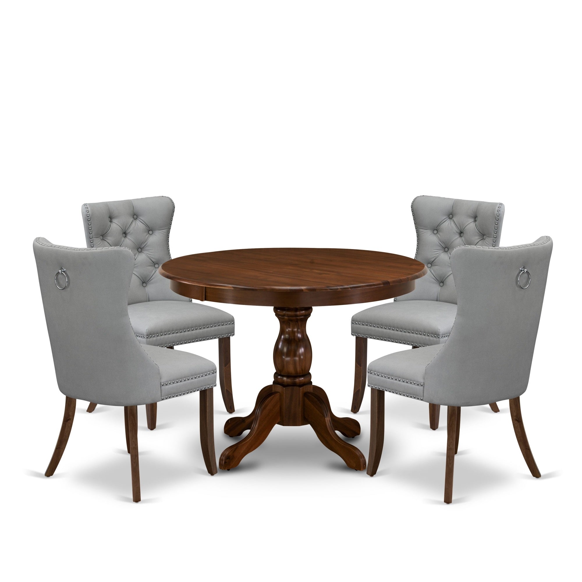 East West Furniture Hbda5-Awa-27 5 Piece Dining Room Furniture Set Contains A Round Solid Wood Table And 4 Upholstered Parson Chairs, 42X42 Inch, Antique Walnut